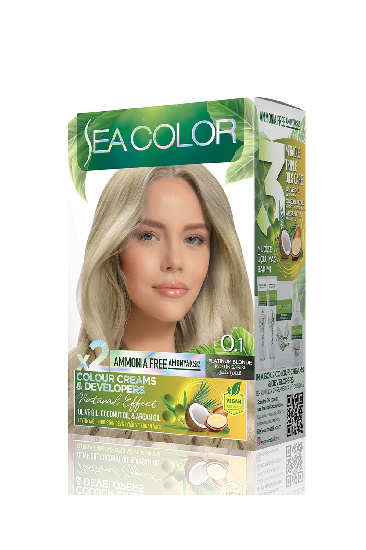 Sea Color Amonyaksız, Vegan, Doğal, Besleyici Kalıcı Saç Boyası%100 Beyaz Kapama (1 PAKET 2 x 50 ML)