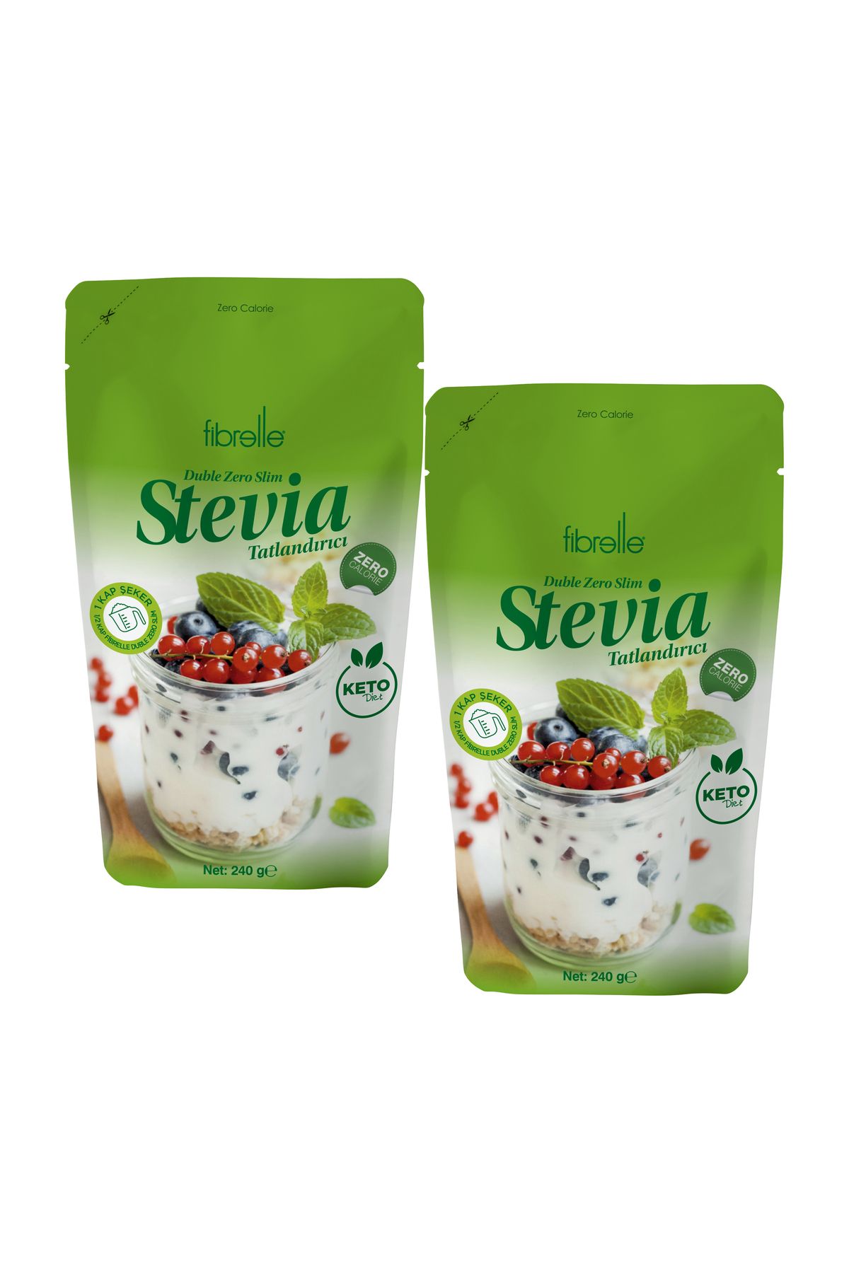 Fibrelle Double Zero Slim Stevia Lı Tatlandırıcı 240 G, 2 Paket Ketojenik / Vegan Diyete Uygundur.