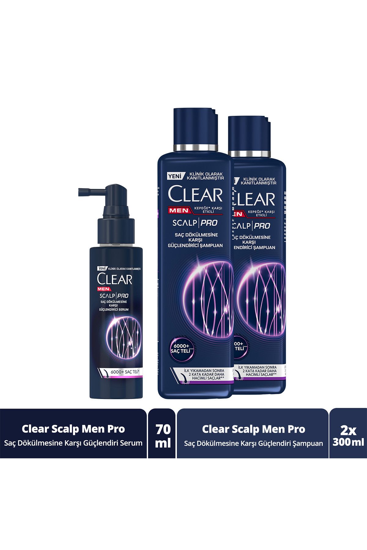 Clear Men Scalp Pro Güçlendirici Şampuan X2 ve Güçlendirici Serum Saç Dökülmesine Kepeğe Karşı