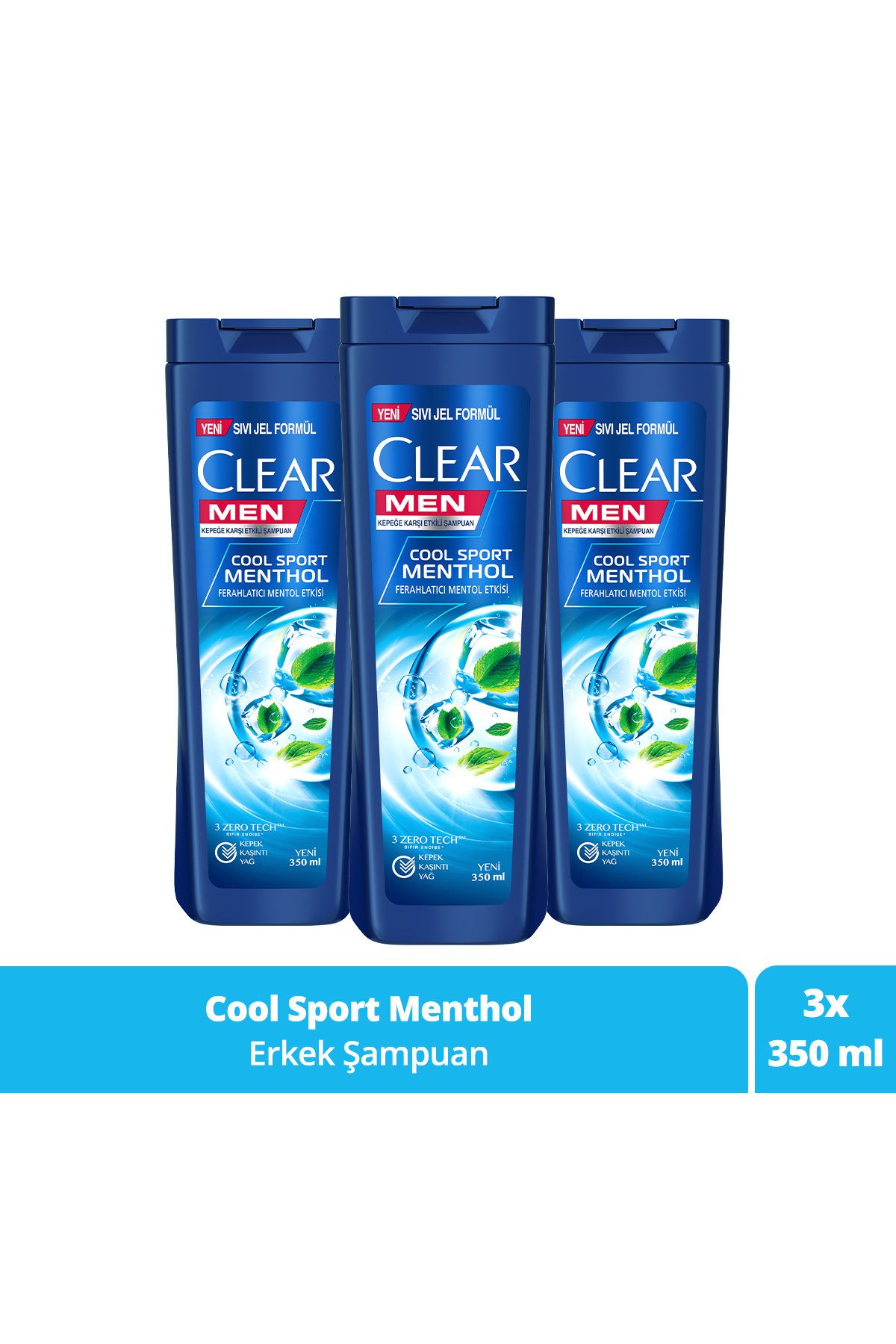 Clear Men Kepeğe Karşı Etkili Şampuan Cool Sport Menthol Ferahlatıcı Mentol Etkisi 350 ml X3 Adet