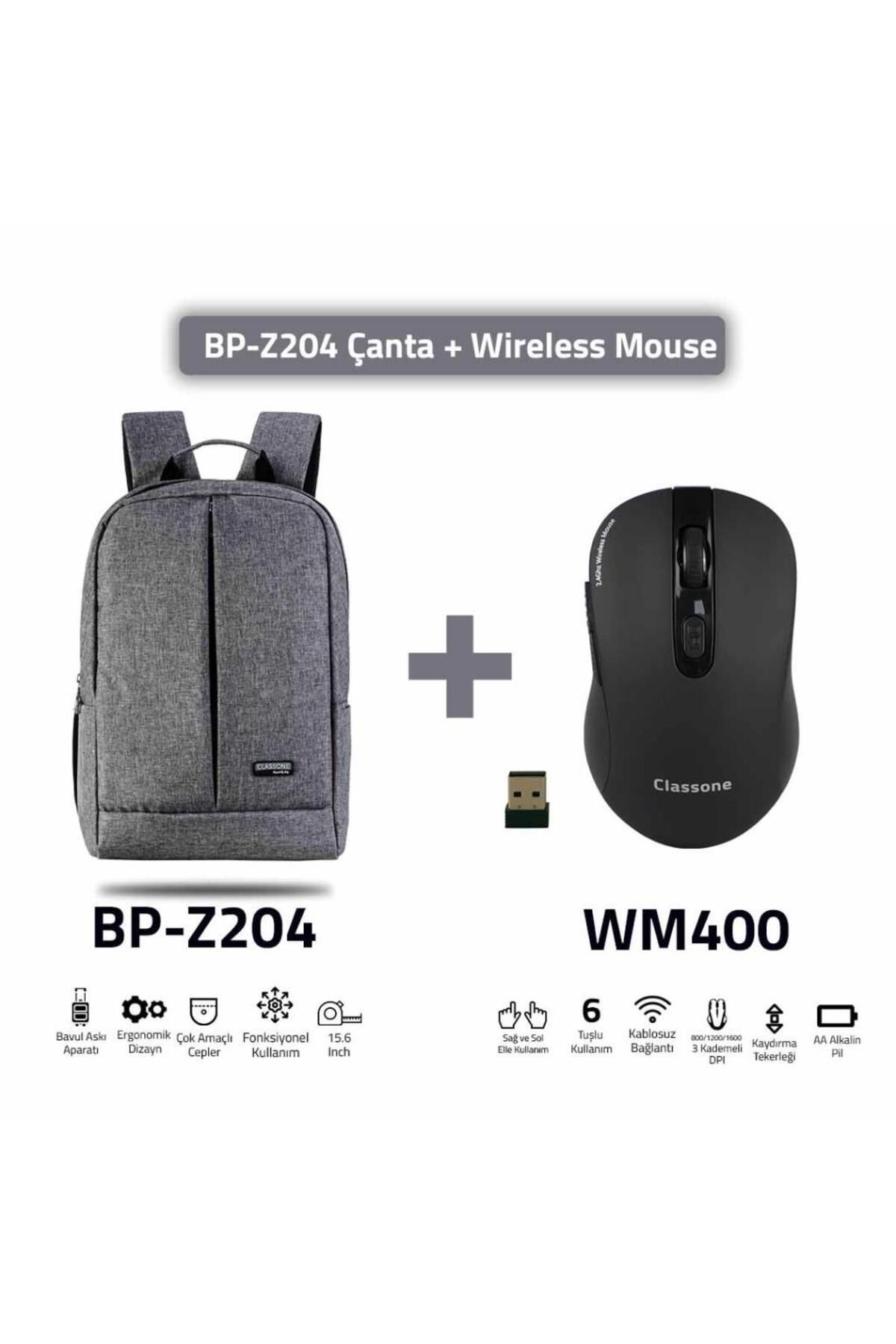 Classone Bp-z204-wm400 Mouse -15.6" Su Geçirmez Kumaş Laptop ,notebook Sırt Çantası Kablosuz Mouse