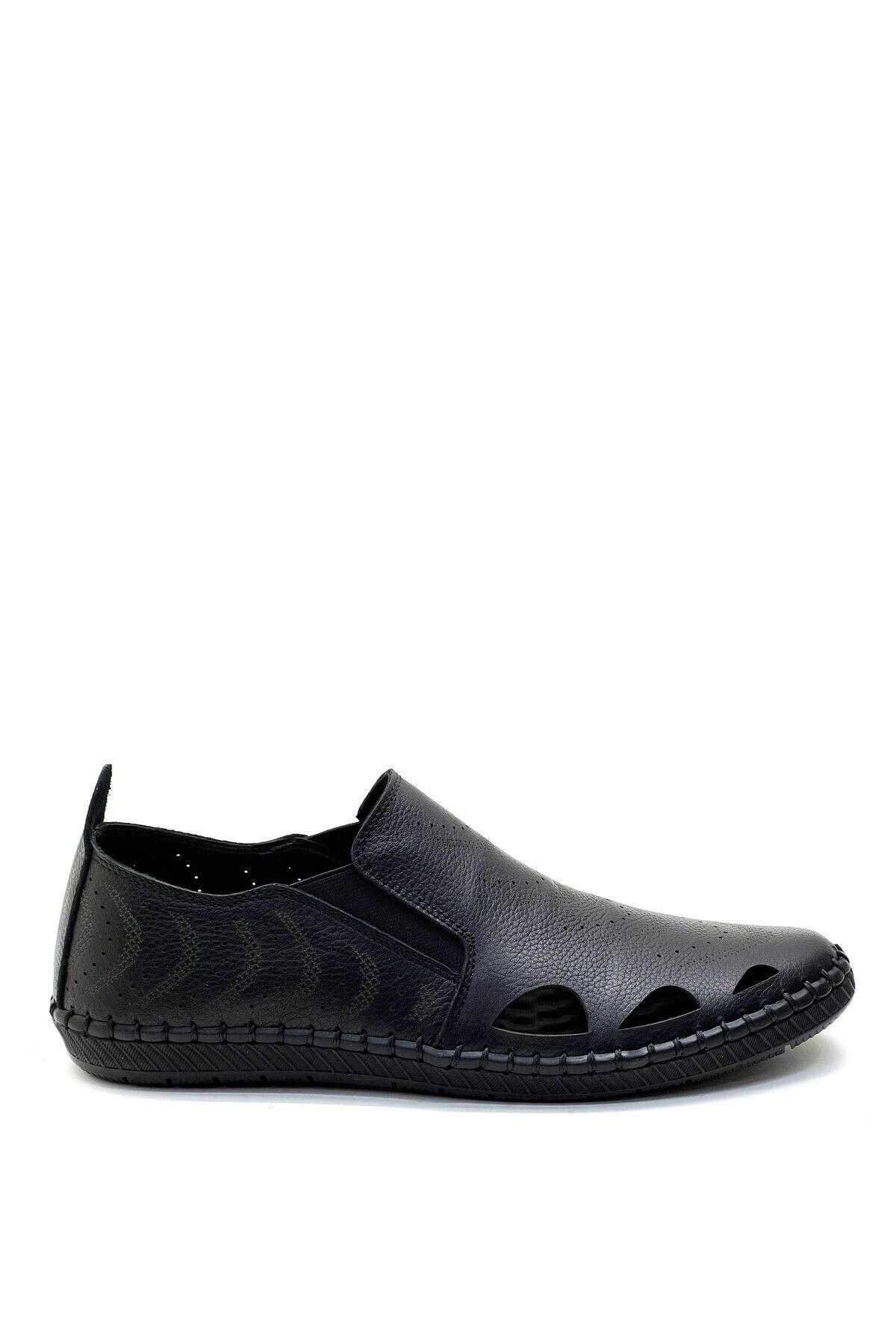 grado Hakiki Deri Erkek Yazlık Delikli Ayakkabı Siyah Renk 1000-17