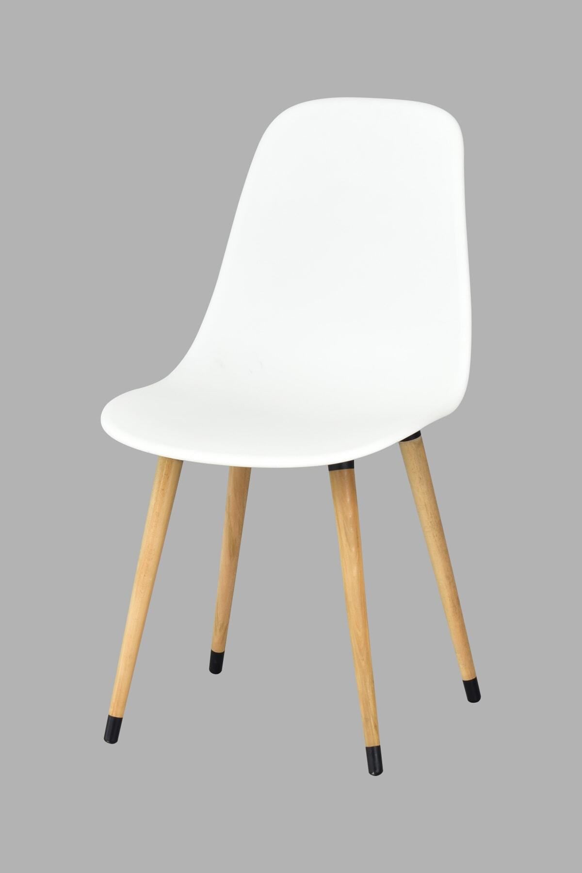 teknotrust Eames Naturel Ahşap Ayak Plastik Beyaz Sandalye