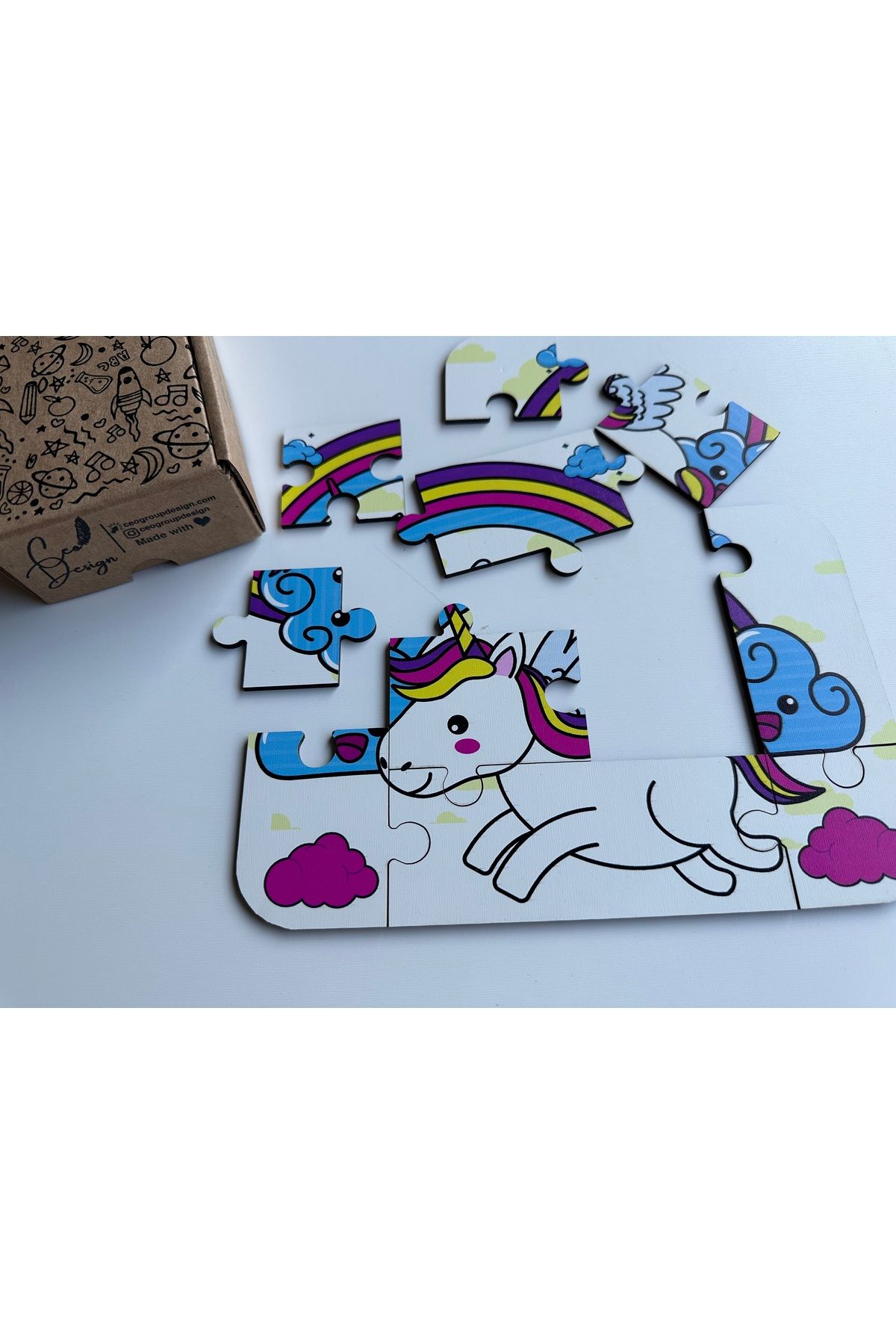Ceo Design 10 Parçalı Ahşap Unicorn Puzzle 2+ Yaş Bebek ve Çocuklar için
