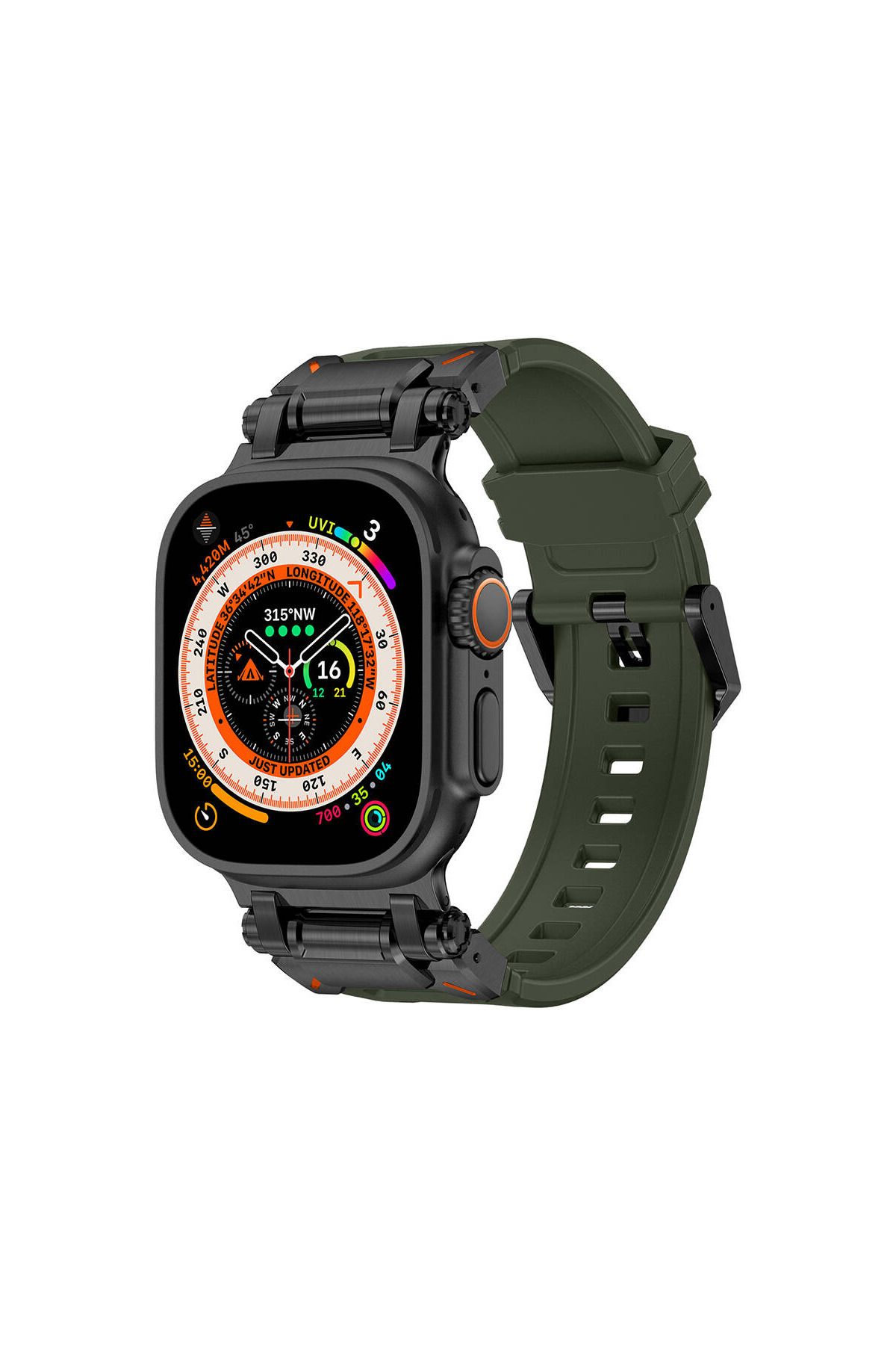 Fuchsia Apple Watch 7 45mm Uyumlu Fuchsia KRD-1101 Titanyum Metal Başlıklı Silikon Kordon