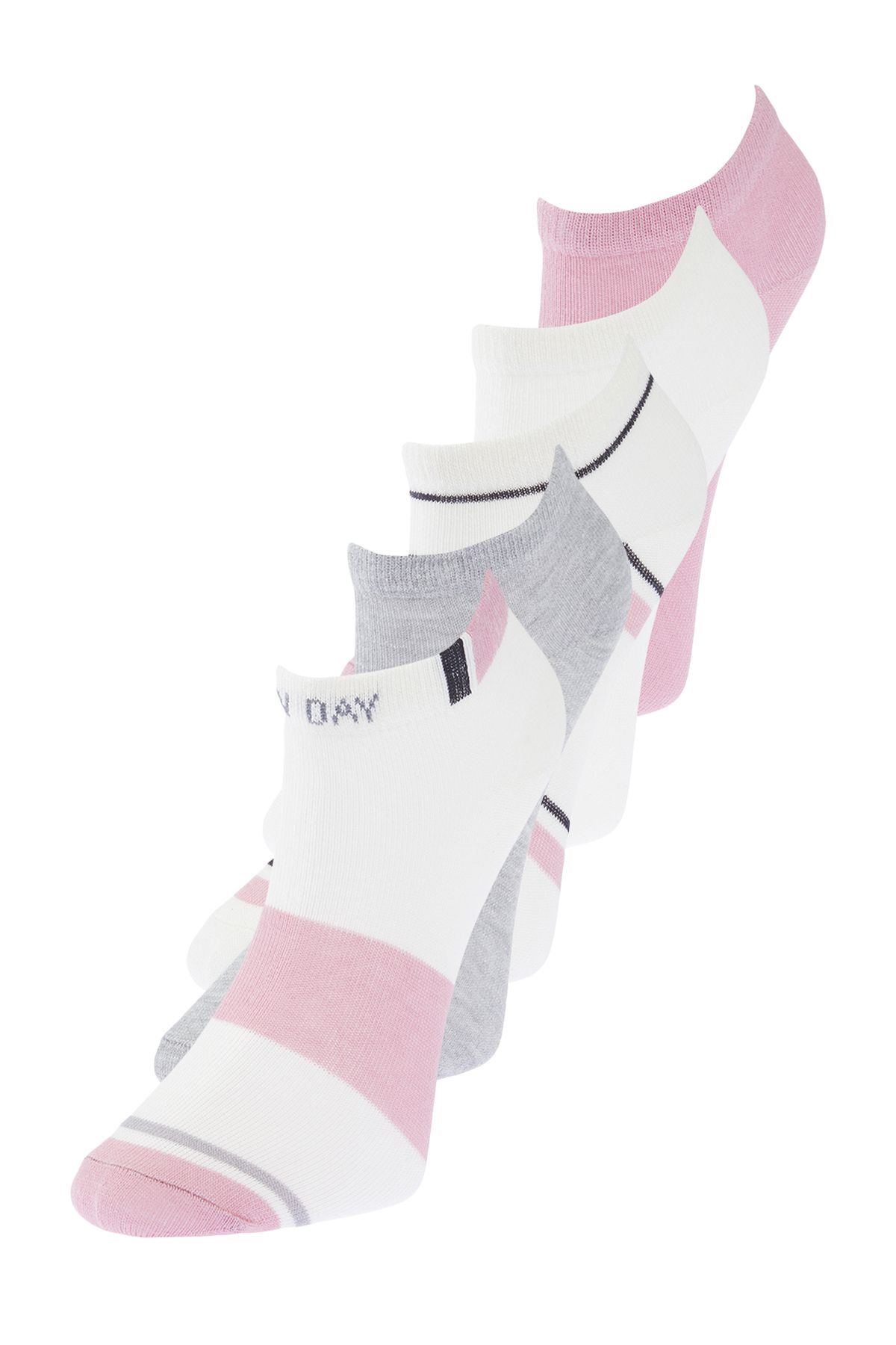 TRENDYOLMİLLA Pembe-Çok Renkli 5'li Paket Pamuklu Çizgili Örme Çorap THMSS24CO00004