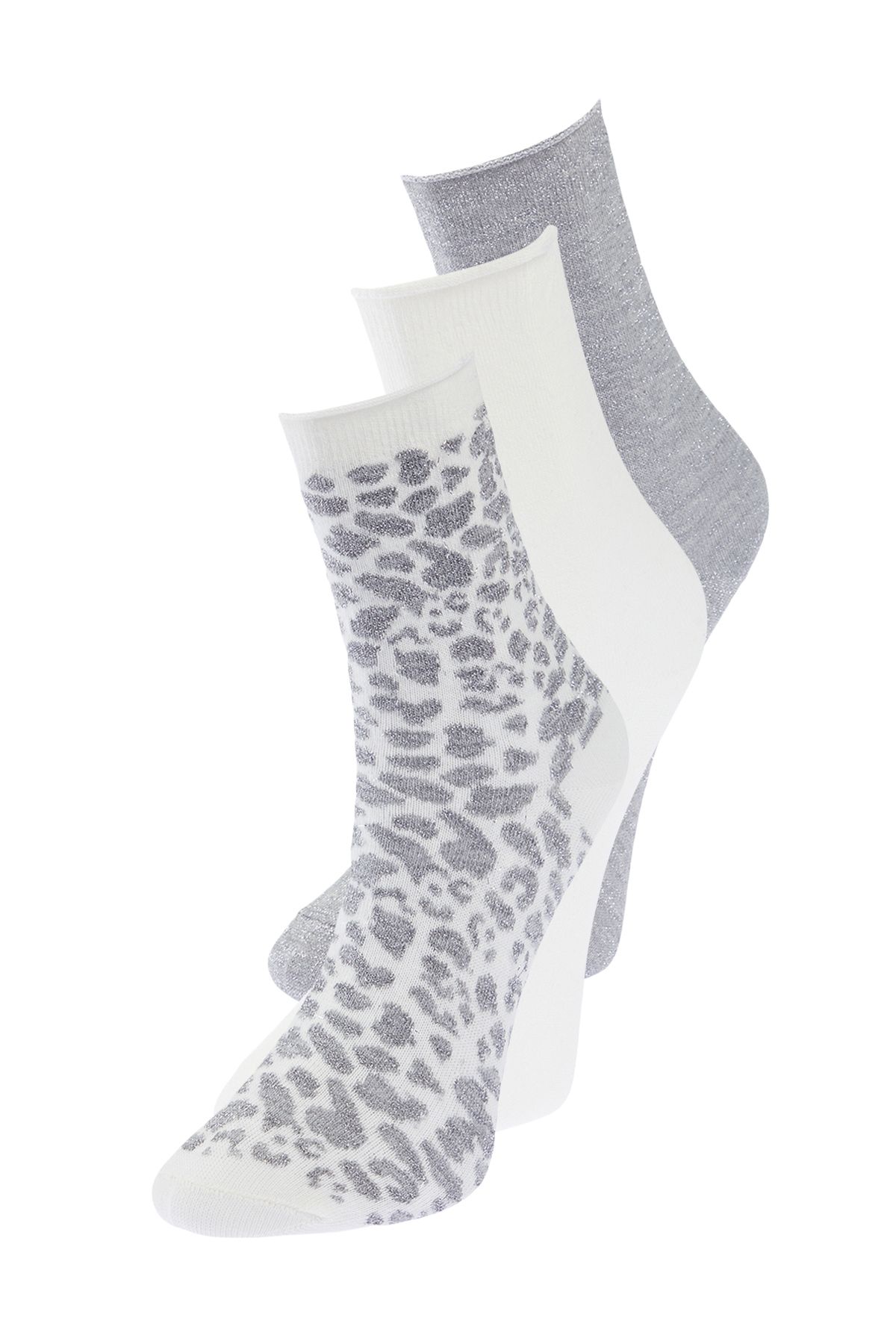 TRENDYOLMİLLA Gri-Çok Renkli 3'lü Paket Pamuklu Örme Çorap THMSS24CO00006