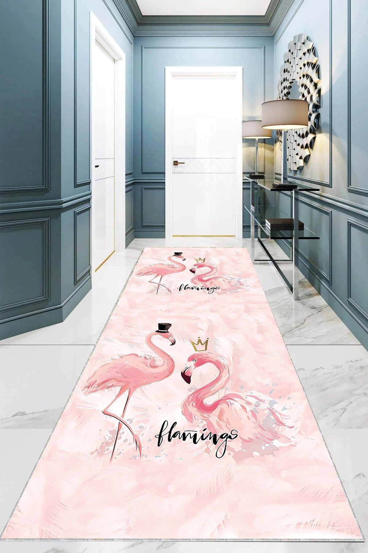 on the clouds Pembe Flamingo Dijital Baskı Yıkanabilir Kaymaz Taban Modern Salon Halısı ve Yollu