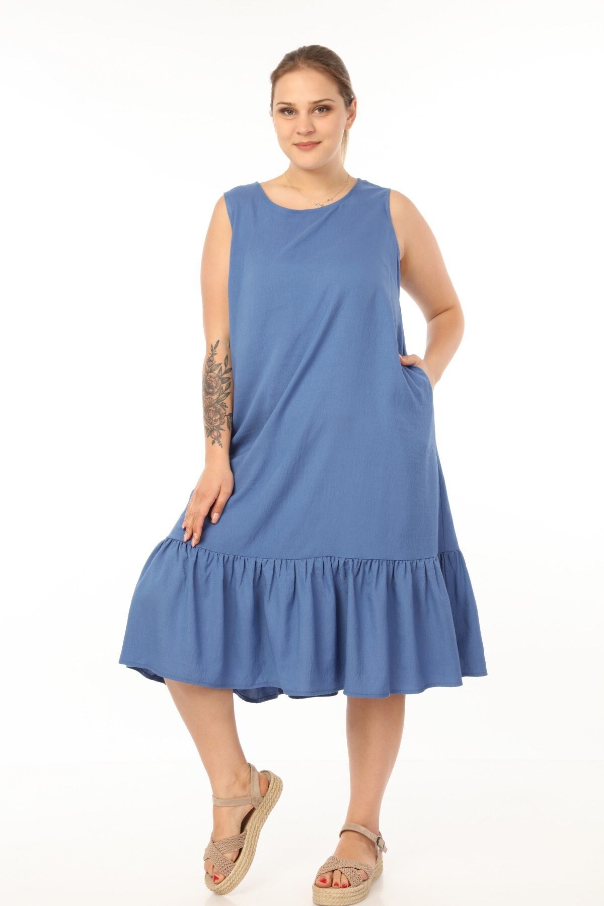 Genel Markalar Vip Schık Kadın Büyük Beden Kolsuz Elbise Indigo Sckwm21el01