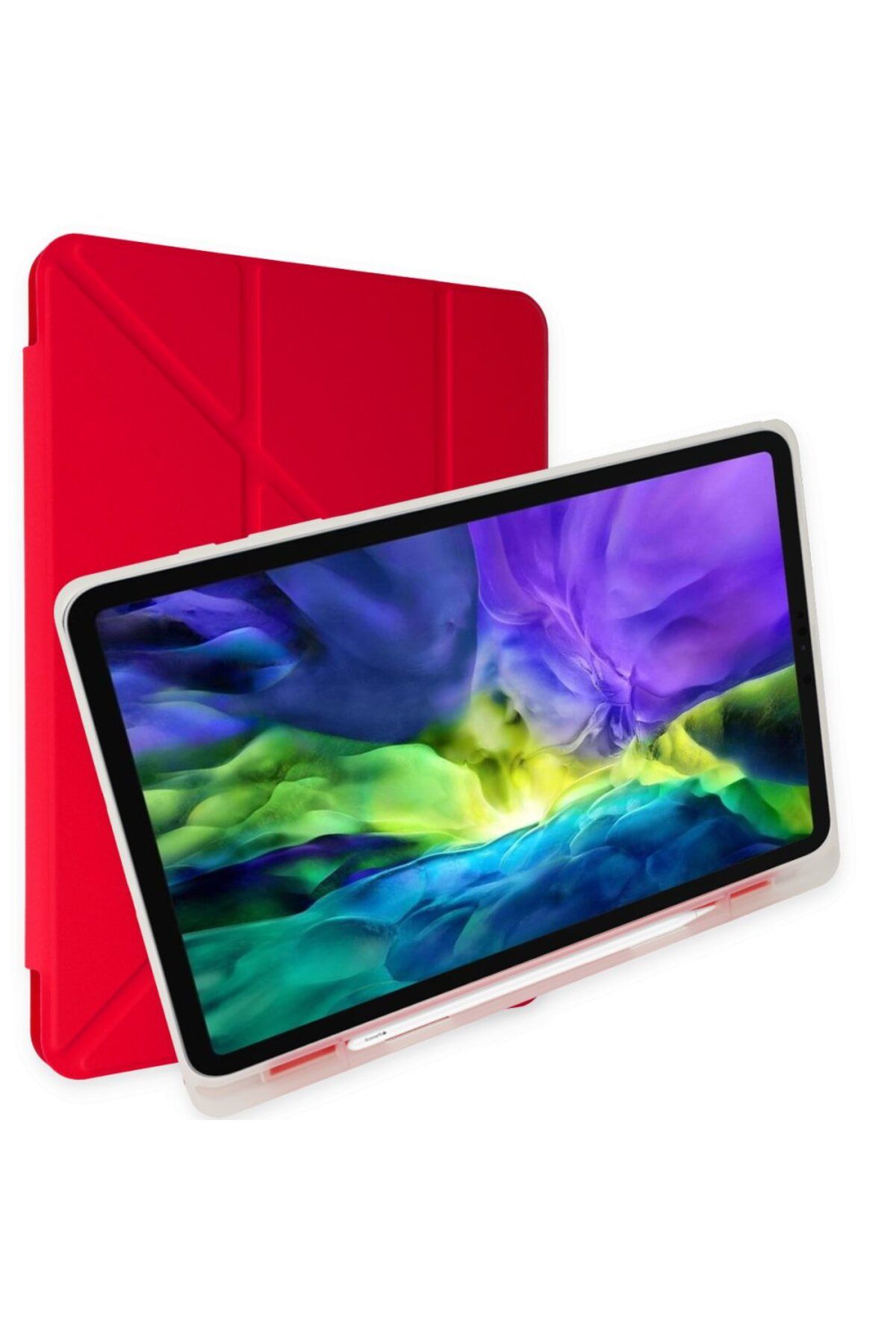 Lisinya İpad Pro 12.9 (2020) Kılıf Kalemlikli Mars Tablet Kılıfı - Ürün Rengi : Kırmızı - Lisinya