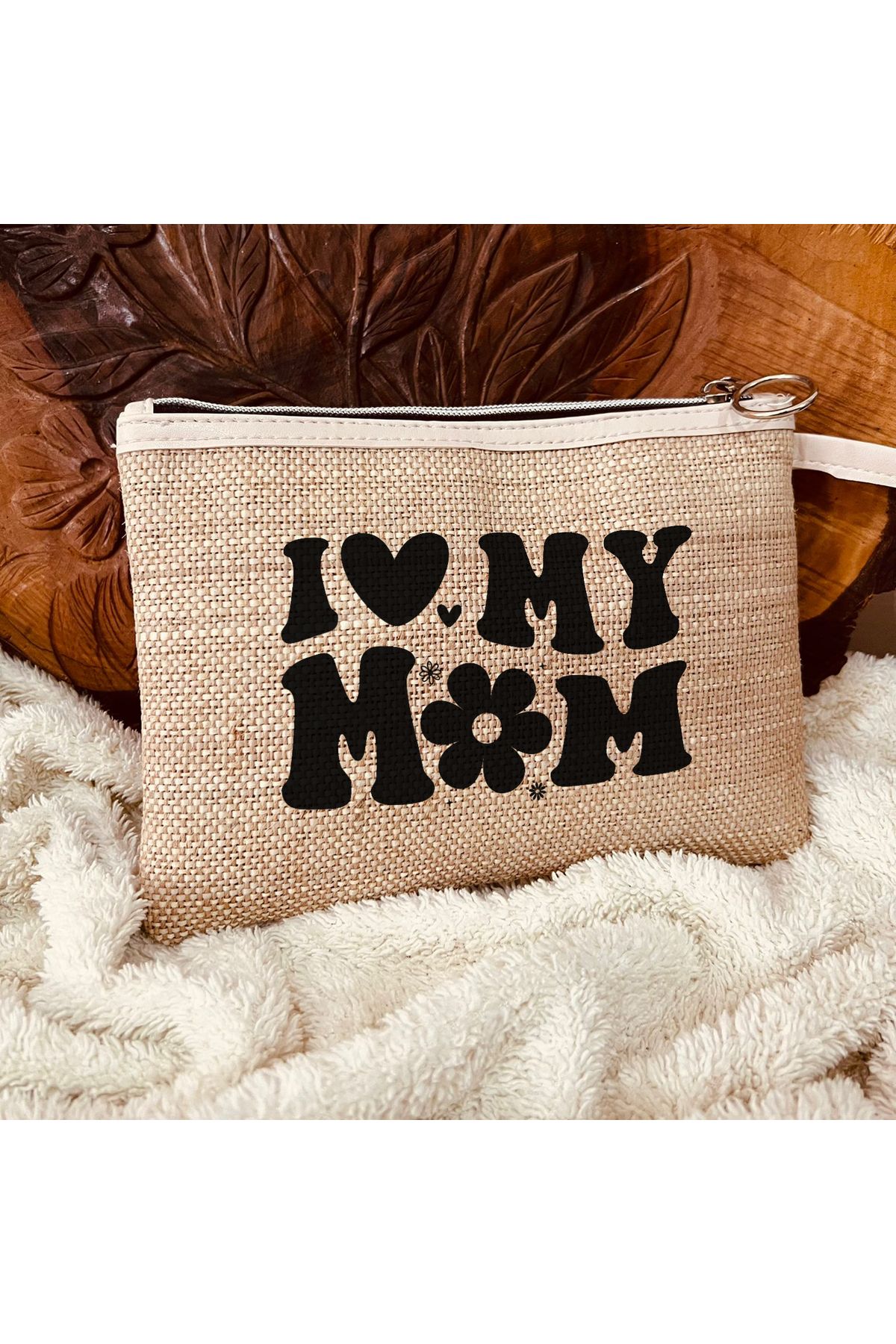 TexKid Annemi Seviyorum/I Love My Mom Baskılı 3'lü Matruşka Hediye Clutch/Makyaj/El Çantası