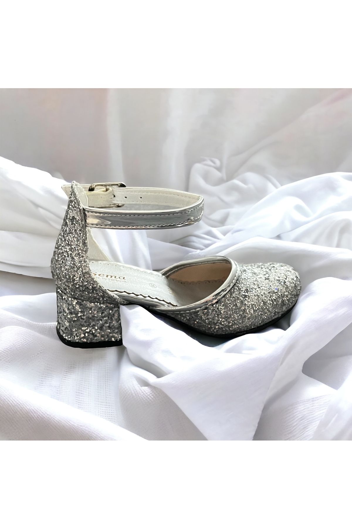 PİNKBLUEKİDSS Kız çocuk gümüş abiye topuklu ayakkabı