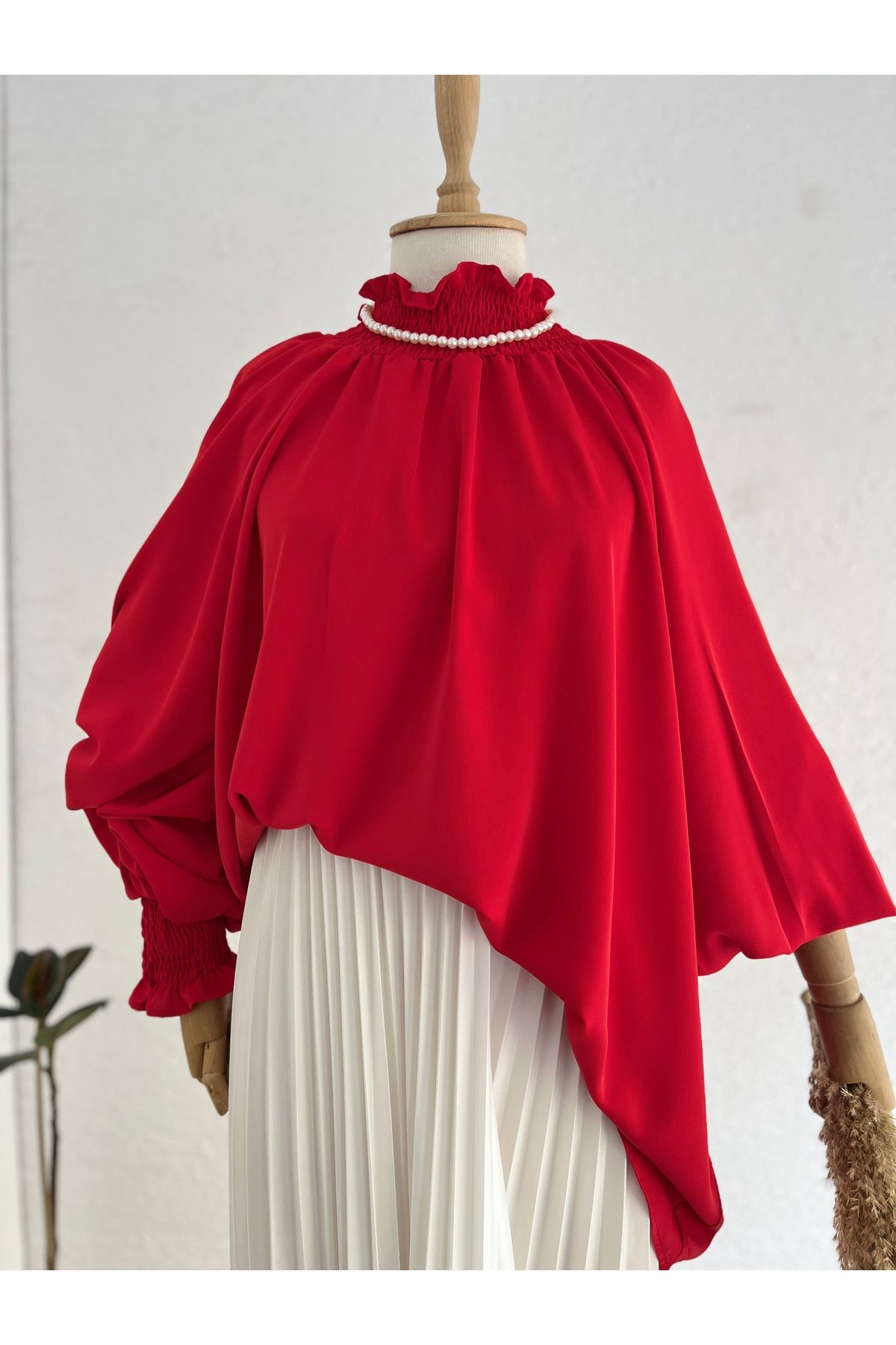hepsi moda Gipeli Saten Elbise Tunik - SH - Kırmızı