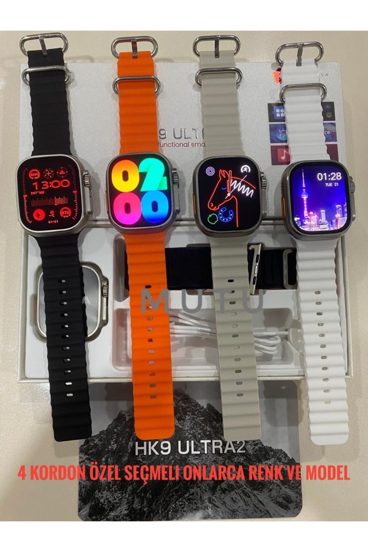 MUTU Hk9 Ultra2 Platinum (4 KORDON ÖZEL SEÇMELİ) Son Versiyon Amoled Ekran Akıllı Saat Smartwatch