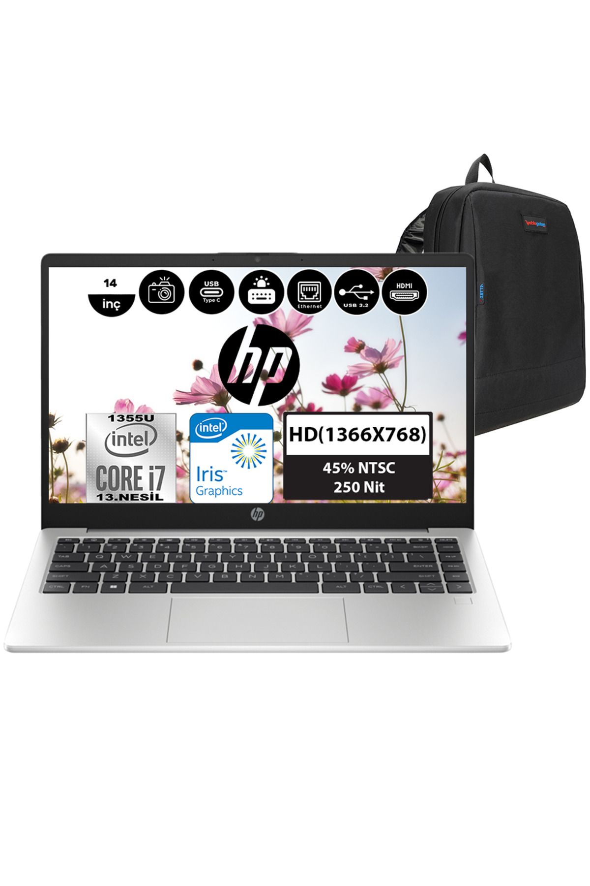 HP 240 G10 I7 1355U 32GB 512GB SSD Intel® Iris® X? W11PRO 14" Fhd 8A556EAP06 + Weblegelsin Çanta