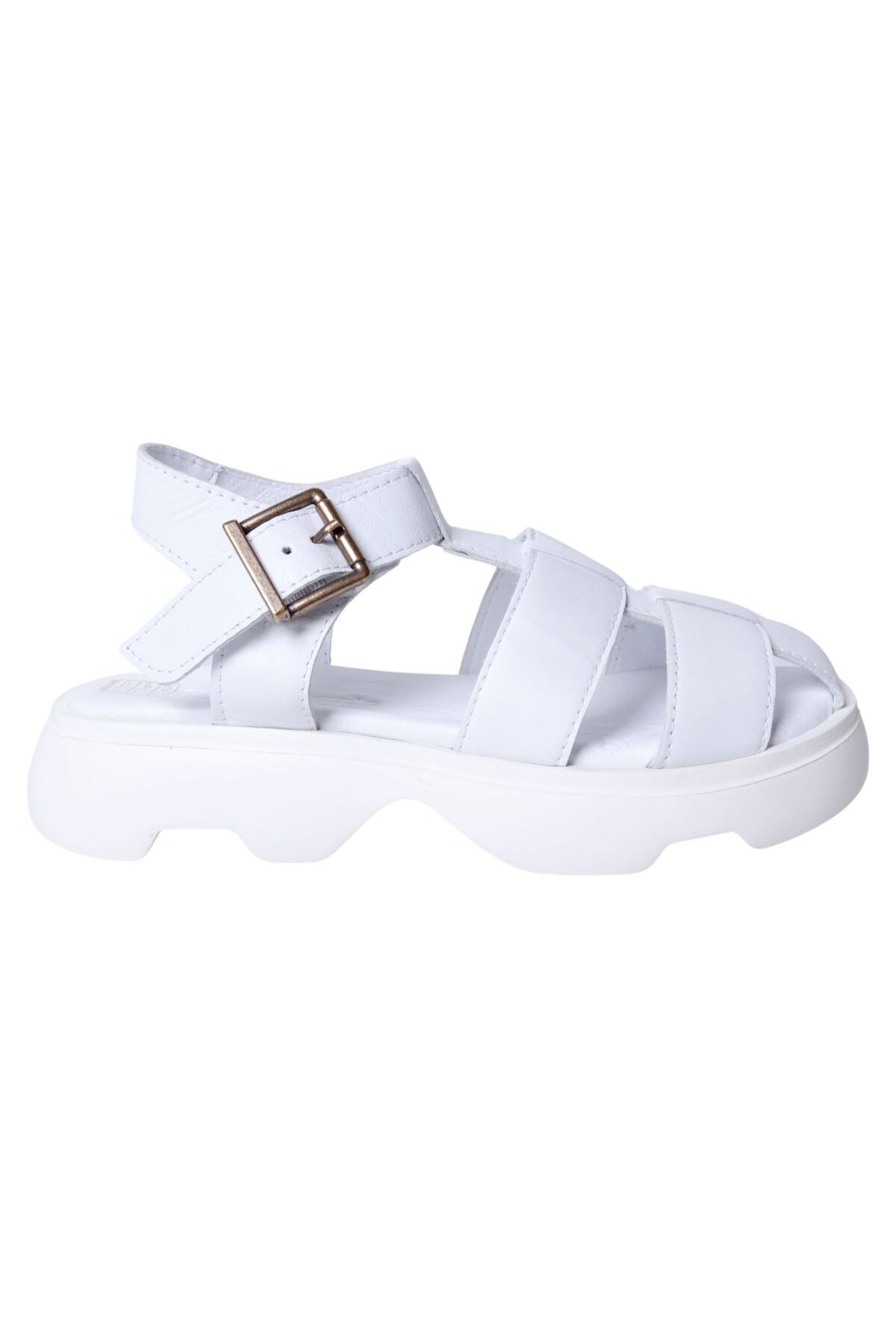 Mammamia D24YS-1100 Beyaz Kadın Deri Sandalet