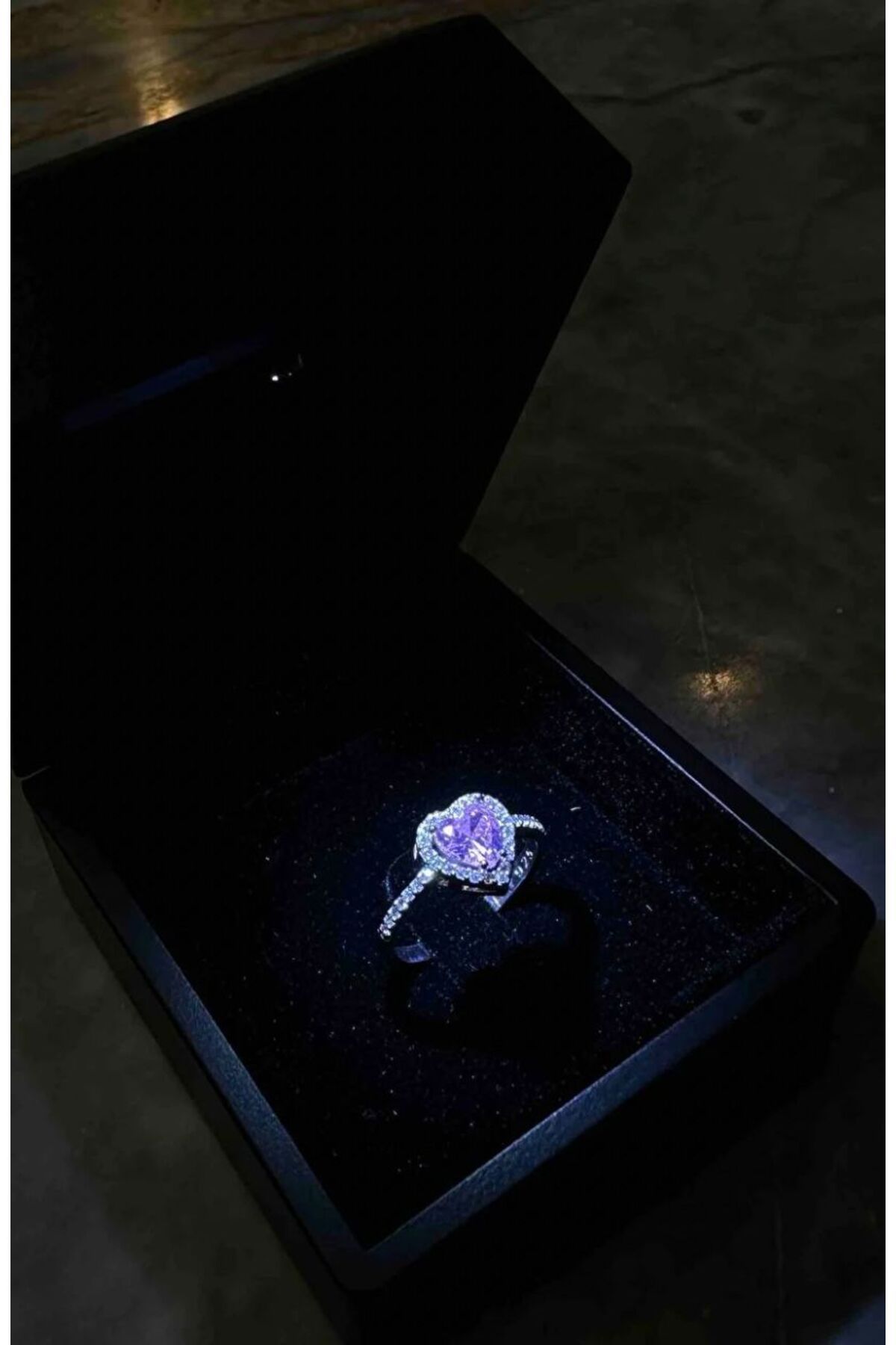 DMR Accessoire Işıklı kutuda 925 Ayar gümüş kalp yüzük ciddi ilişki yüzüğü sevgililer günü hediyesi