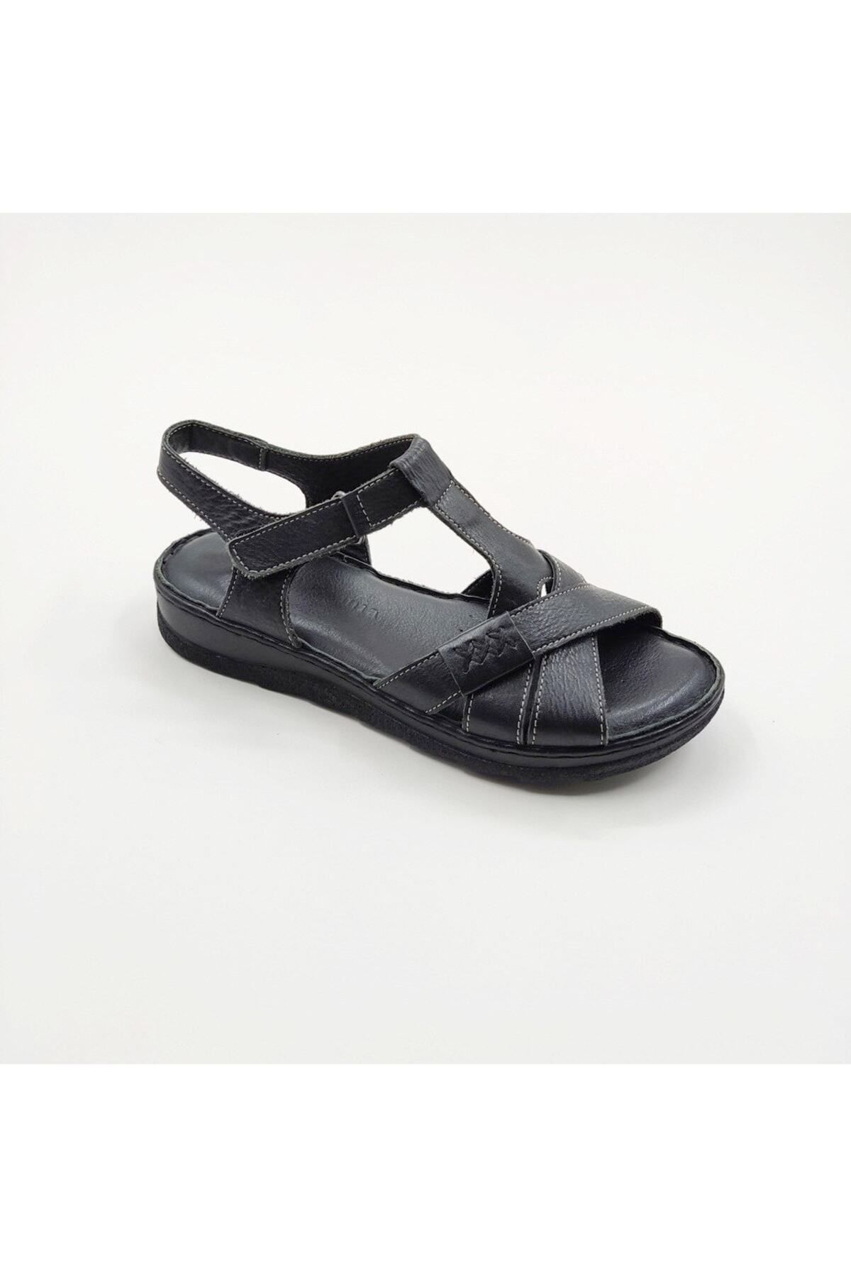 Mammamia D23ys-1380 Siyah Deri Günlük Comfort Sandalet