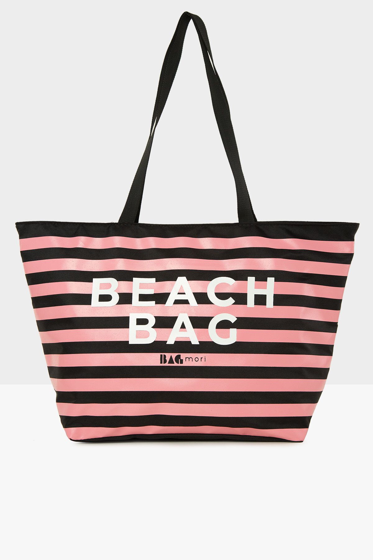 Bagmori Siyah Kadın Çizgili Beach Bag Baskılı Plaj Çantası M000008438
