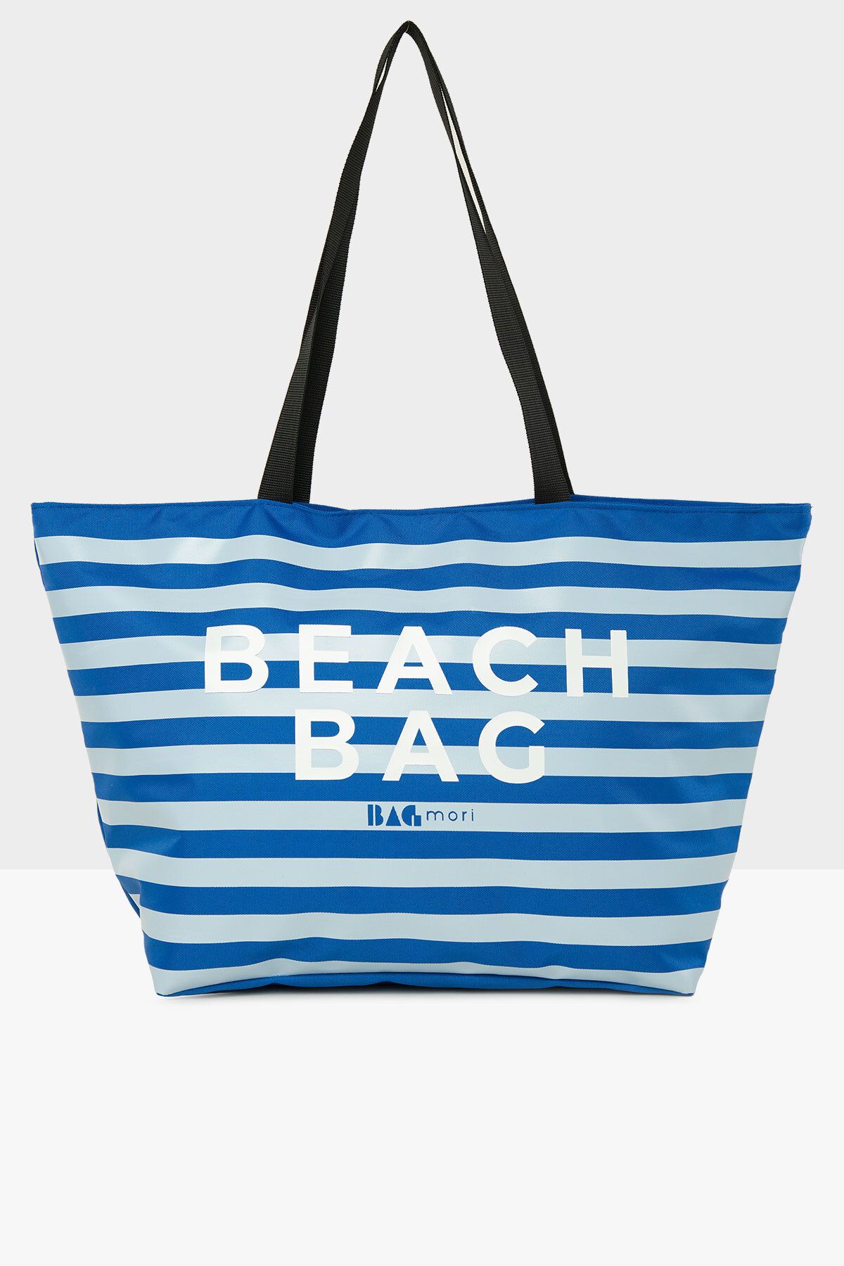 Bagmori Mavi Kadın Çizgili Beach Bag Baskılı Plaj Çantası M000008438