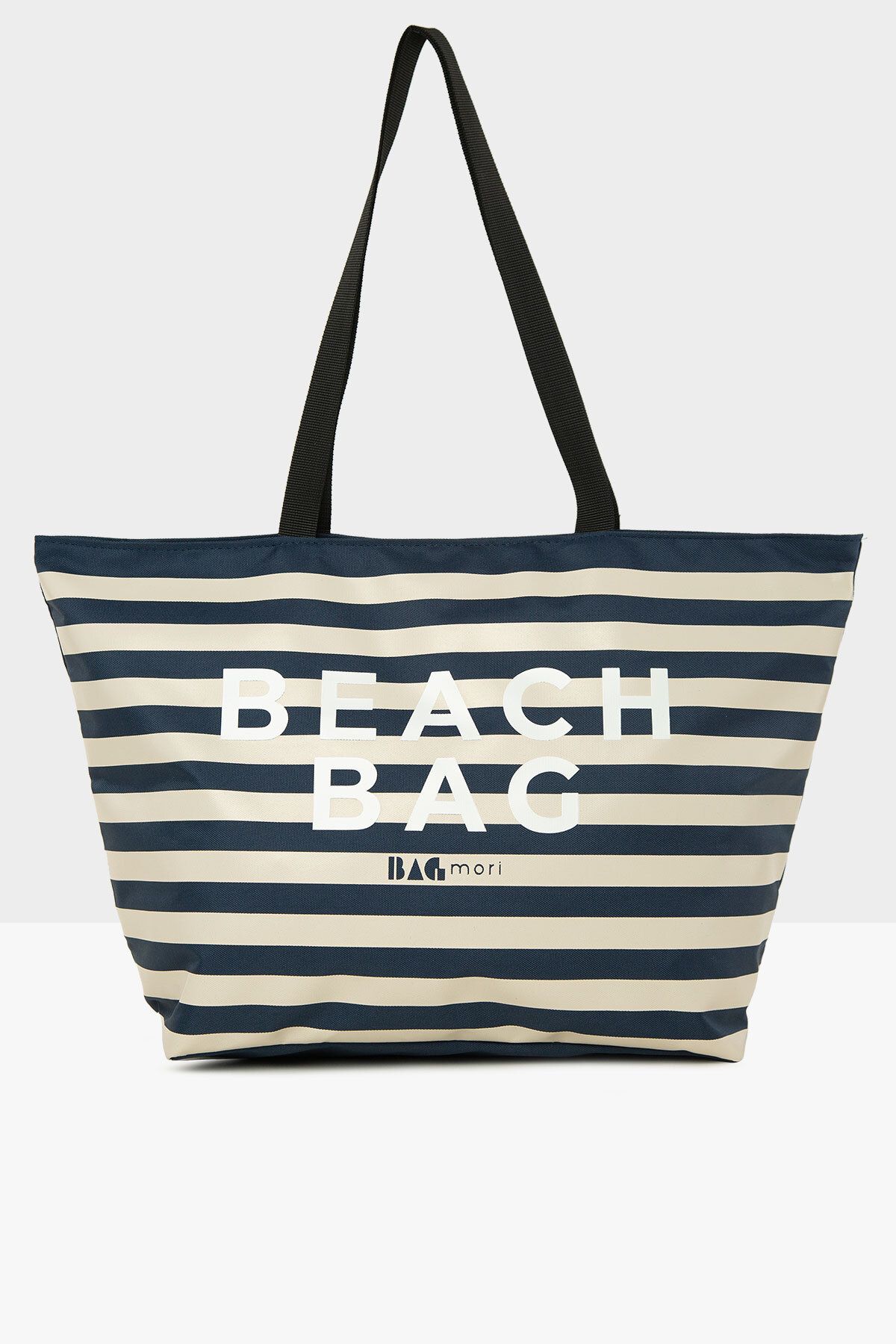 Bagmori Lacivert Kadın Çizgili Beach Bag Baskılı Plaj Çantası M000008438