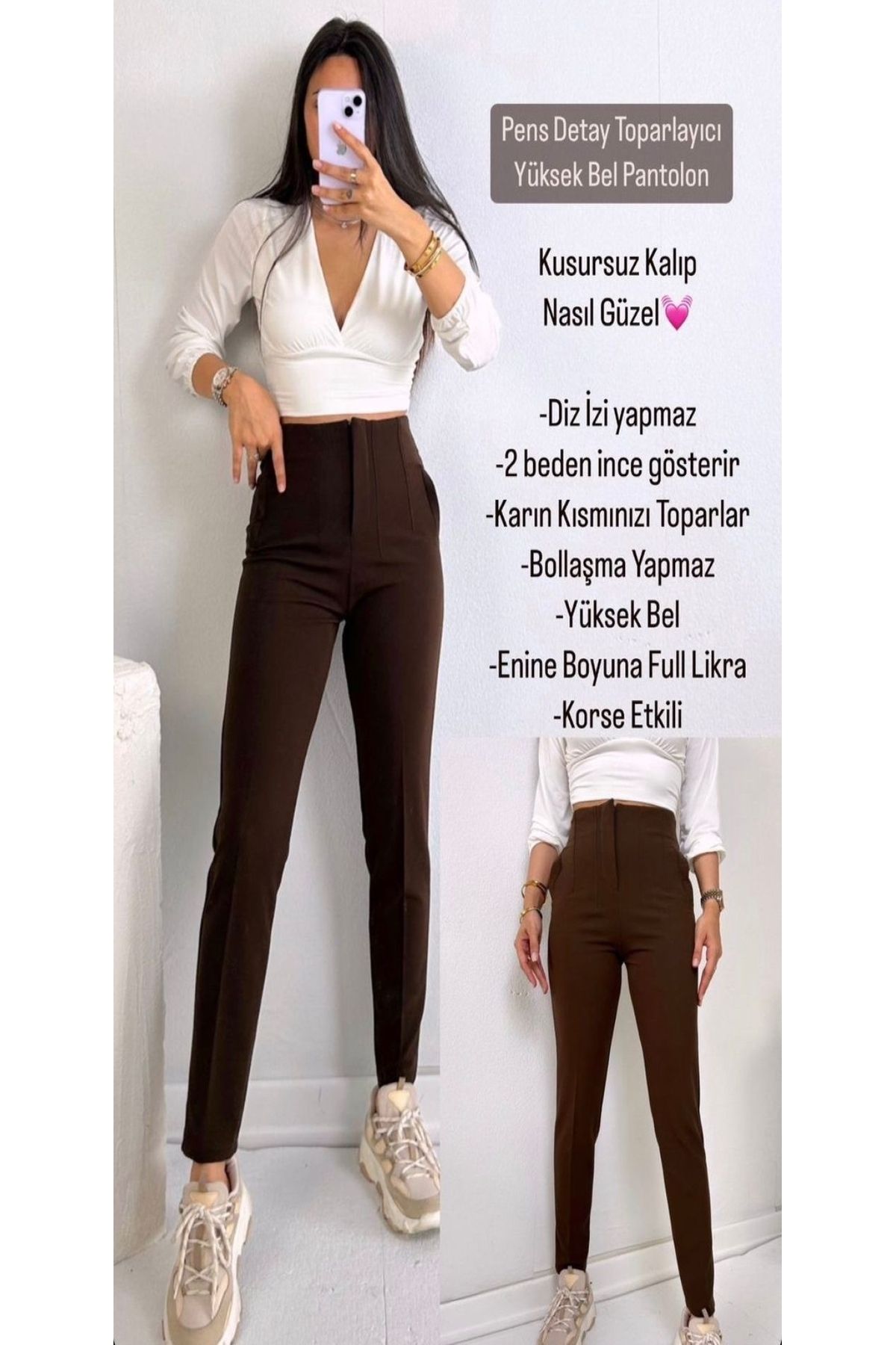 Dali Giyim Kadın Marka Model Yüksek Bel Pensli Flatolu Kadın Pantolon
