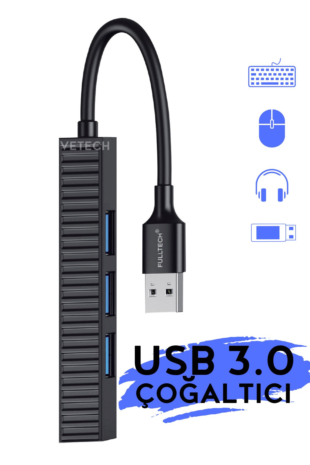 Vetech USB 3.0 Çoğaltıcı HUB 4 Port Çoklayıcı HUB Laptop / PC Uyumlu
