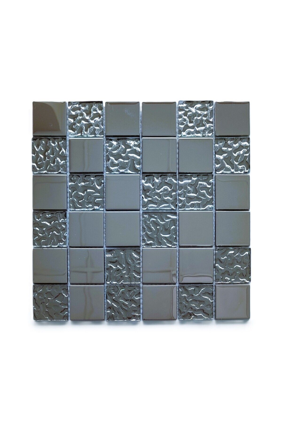 MozaiKristaL Mutfak Tezgah Arası 48x48x6mm Gümüş Inox Kristal Cam Seramik. ( 1 Koli = 1 M2 Fiyatıdır )