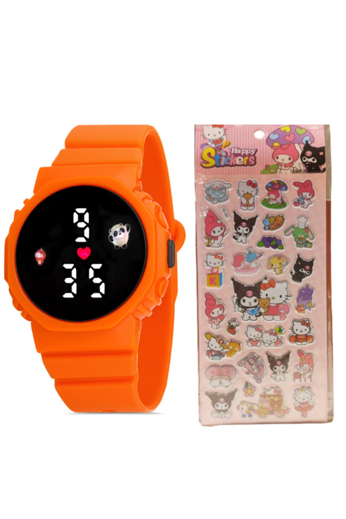 Black Point Turuncu Renk Kız Çocuk Kol Saati Led Kız Çocuk Saati ve Hello Kitty Arkadaşları Sticker Hediyeli