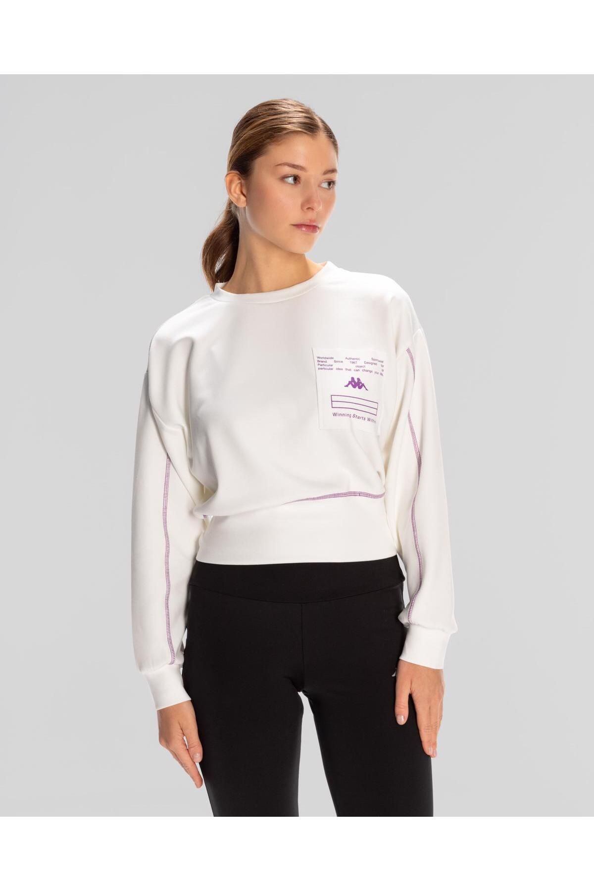 Kappa Authentic Kage Sweatshirt Kadın Beyaz Regular Fit Sweatshirt