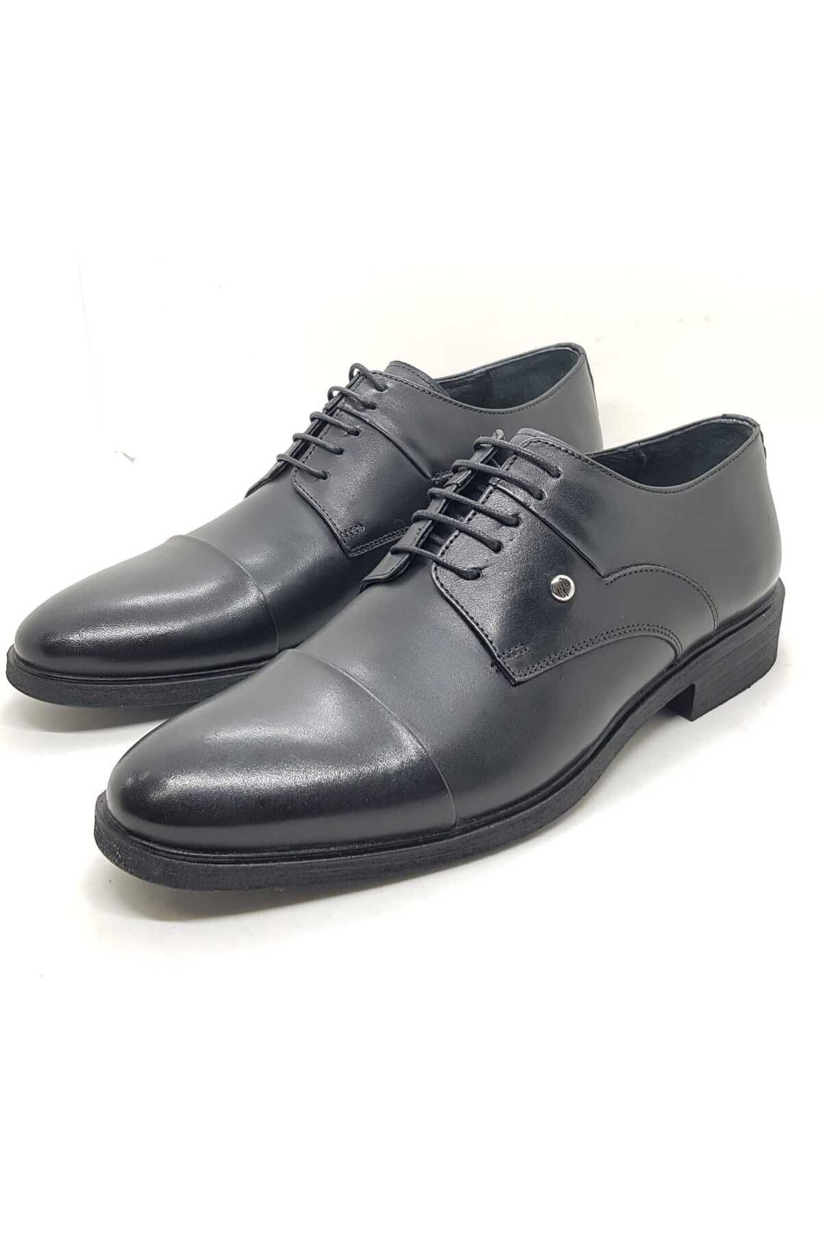 Neco siyah kauçuk taban klasik ayakkabı bağcıklı model