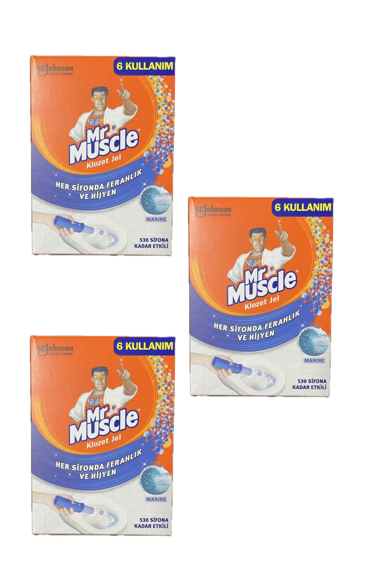 Mr. Muscle Klozet Jel Blok, Tuvalet Temizleyici, Marine, 36g Yeni Ambalaj 3'lü Paket