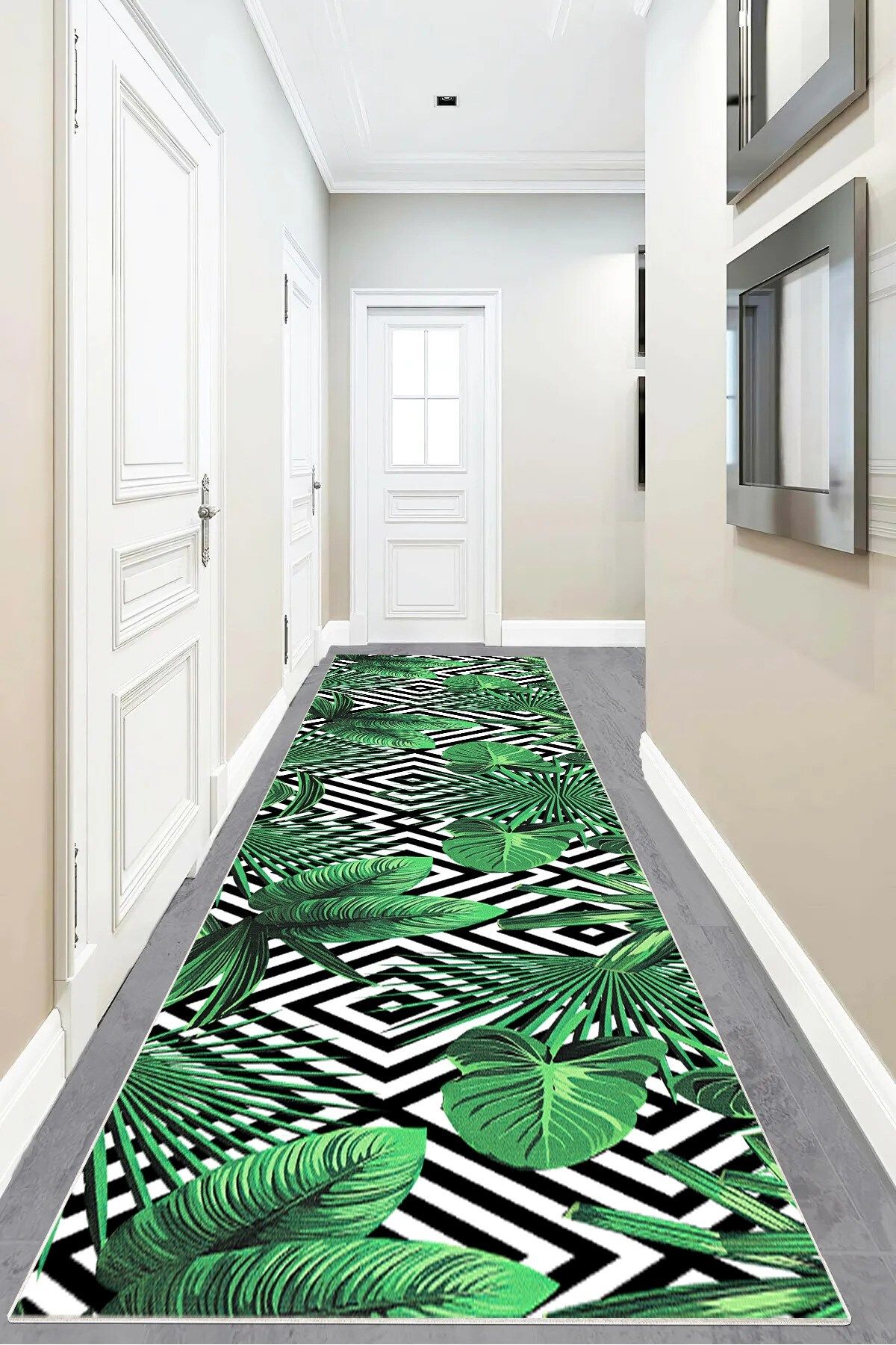 Pelangi Yeşil Yaprak Desenli Dijital Baskı Yıkanabilir Tropikal Desenli Modern Salon Halısı