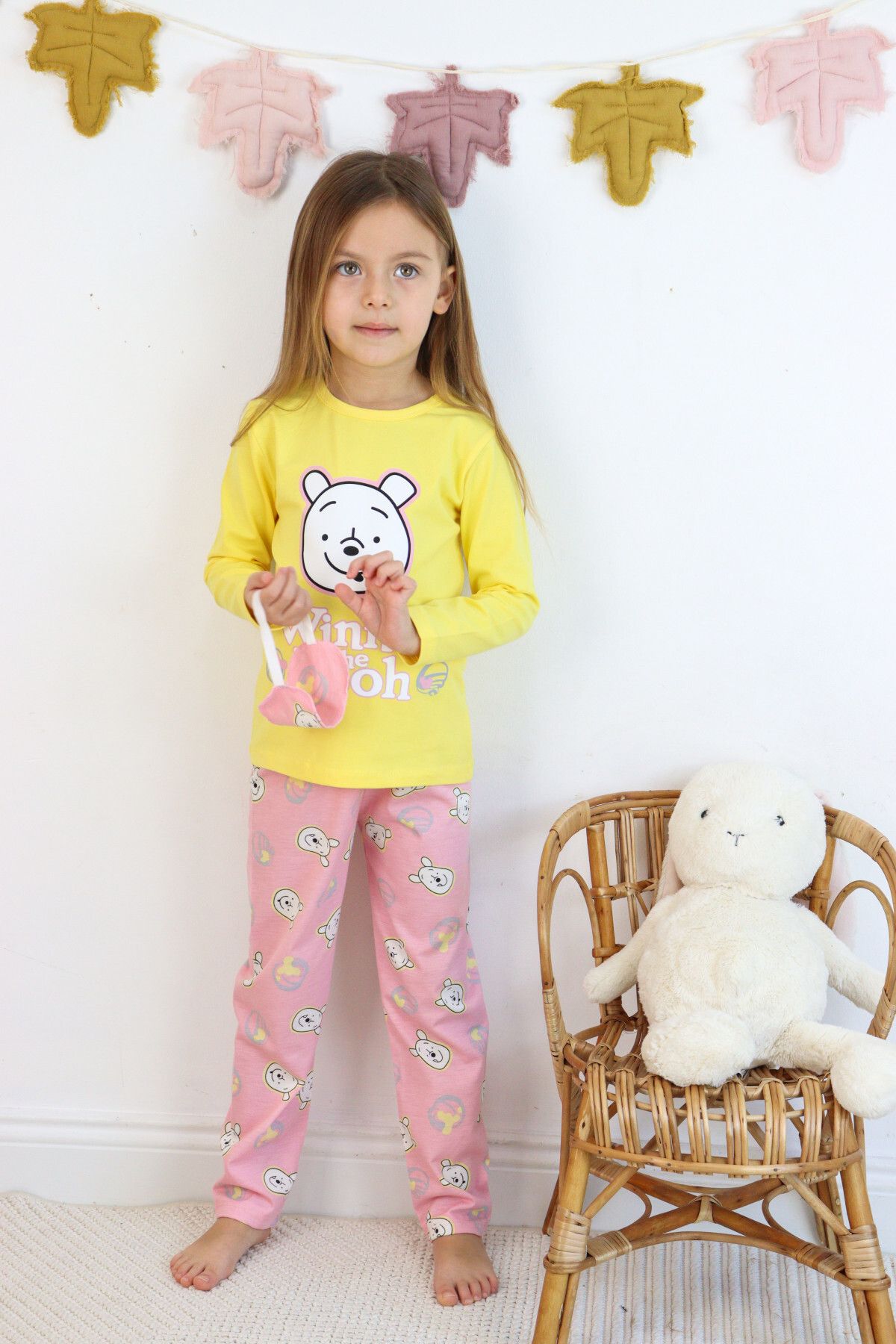HARİKA KİDS Kız Çocuk Baskılı Göz Bantlı Pijama Takımı
