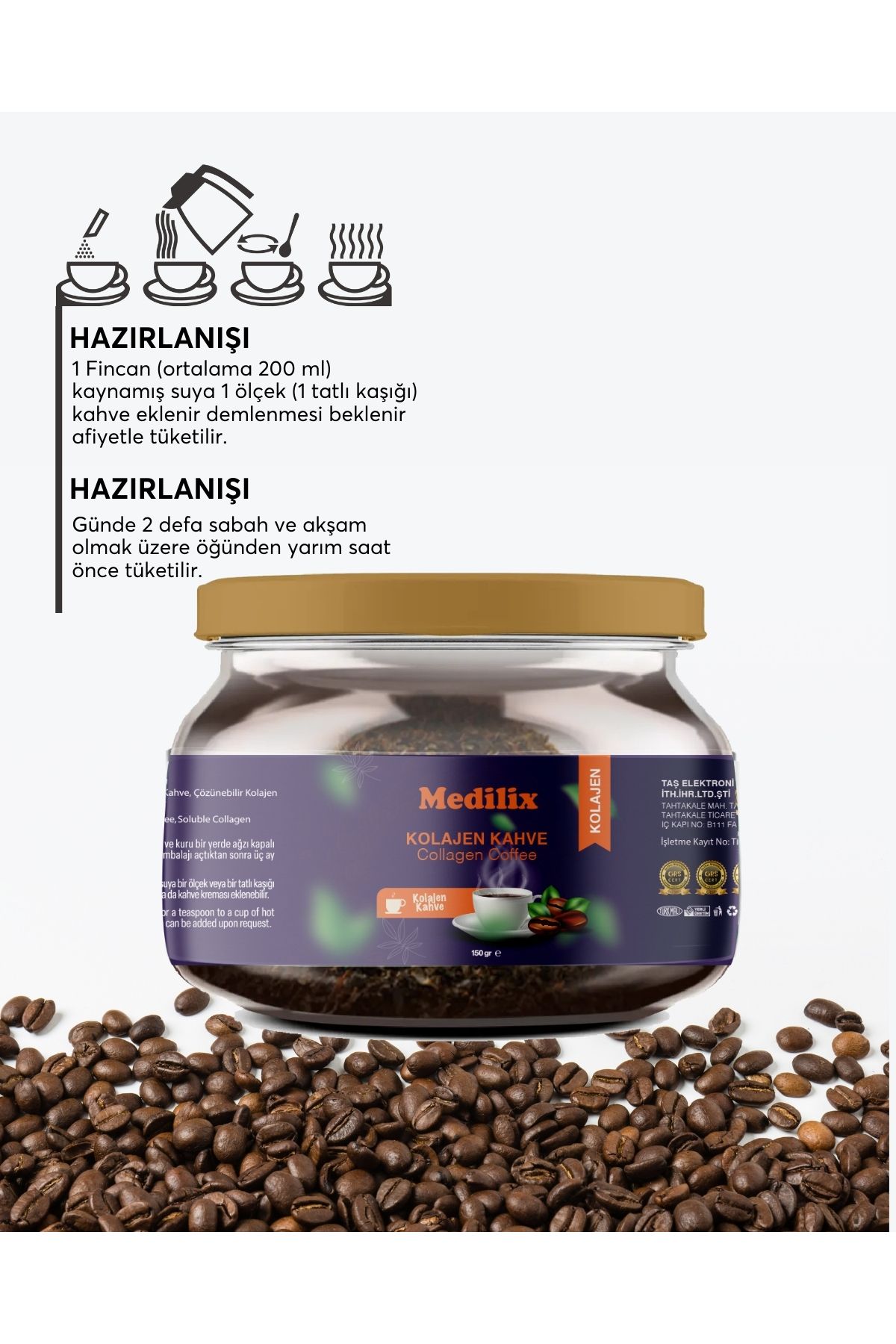 Medilix Kahve Kolajen Kahve Özel Harmanlanmış Kolajen Kahvesi 150 gr (60 Kullanımlık 1 Aylık )