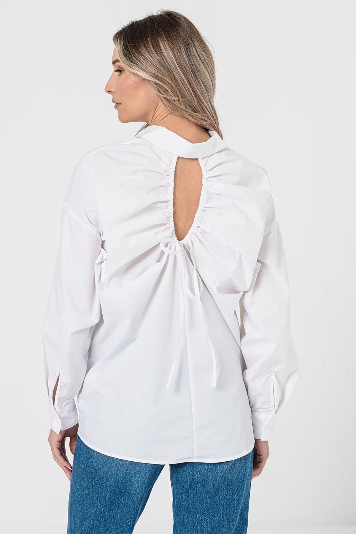 Only Kadın Onlcelıne Sırt Detaylı Pamuklu Uzun Kol Gömlek 15306833 Beyaz