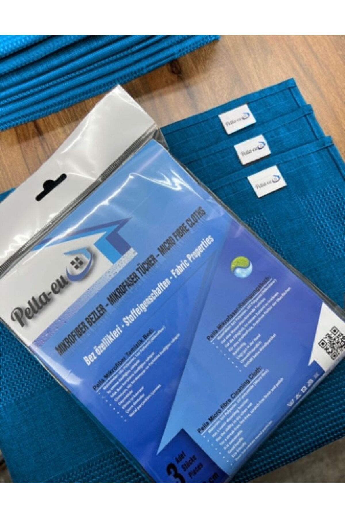 Pella-EU Mikrofiber Cam Bezi 3 Parça Genel Temizlik Bezi Mutfak Banyo Yüzey 3'lü Mavi
