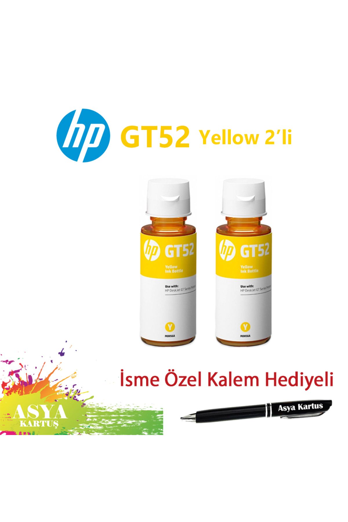 HP DeskJet GT-5820 Uyumlu HP GT52 Sarı  (M0H56AE) 70 ml Orijinal 2'li Mürekkep Şişesi