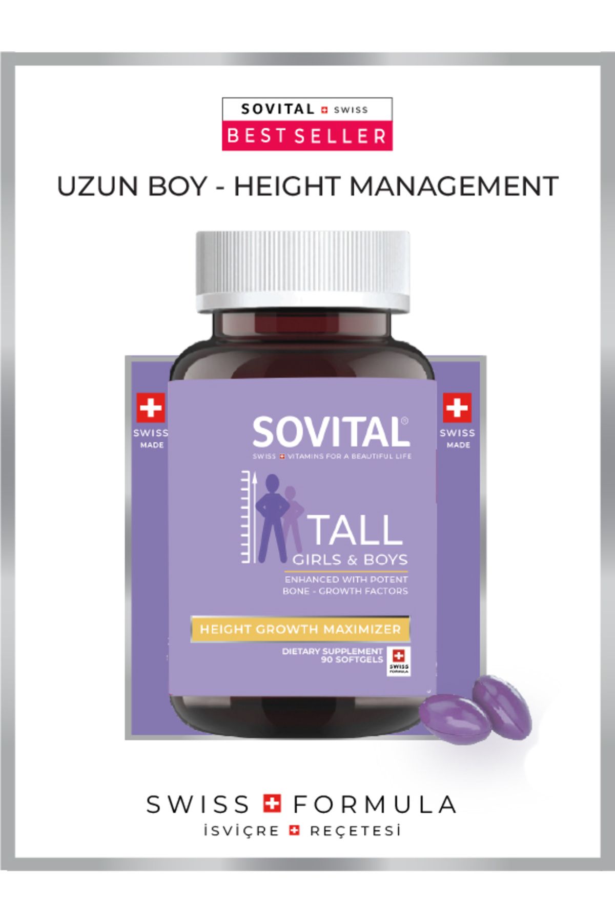 SOVITAL Tall Uzun Boy, Boy Uzamasına Yardımcı 11-21 Yaş, 60 Adet Softgel
