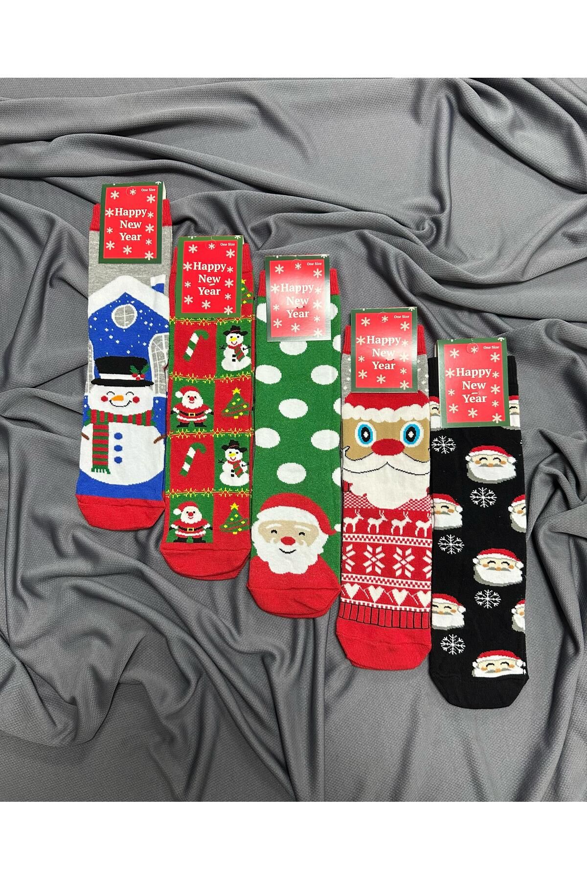 KRC & GLOBAL TEKSTİL Unisex Yılbaşı - Noel - Christmas Temalı Çoraplar 5'Li