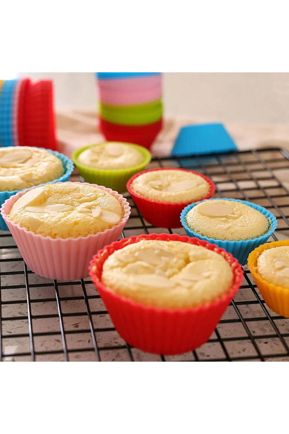 Neo Pazar 12'li Yıkanabilir Mini Muffin Pişirme Kalıbı, Silikon Ribanalı Kek, Cupcake, Hamur Işi Renkli Kap