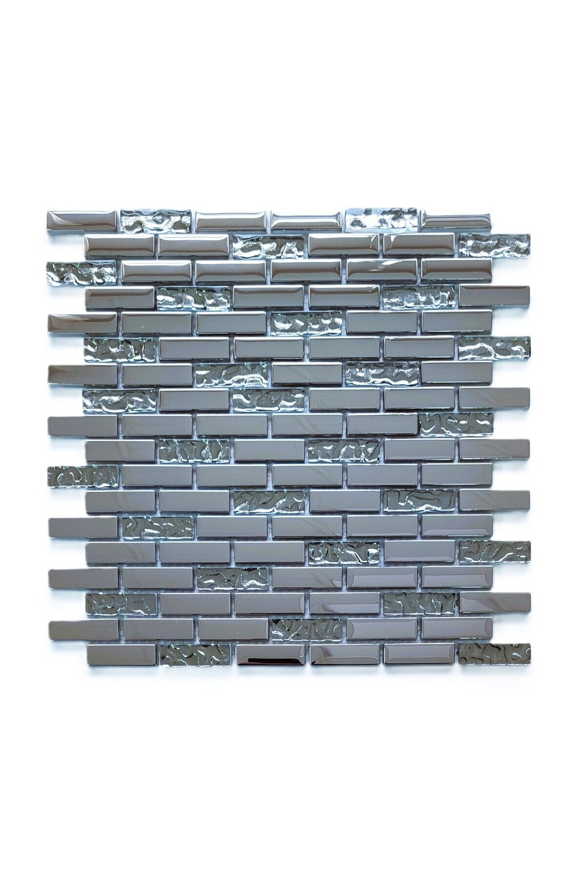 MozaiKristaL Mutfak Tezgah Arası 15x48x6 Mm, Gümüş Inox Kristal Cam Mozaik. ( 1 Koli = 1 M2 Fiyatıdır )