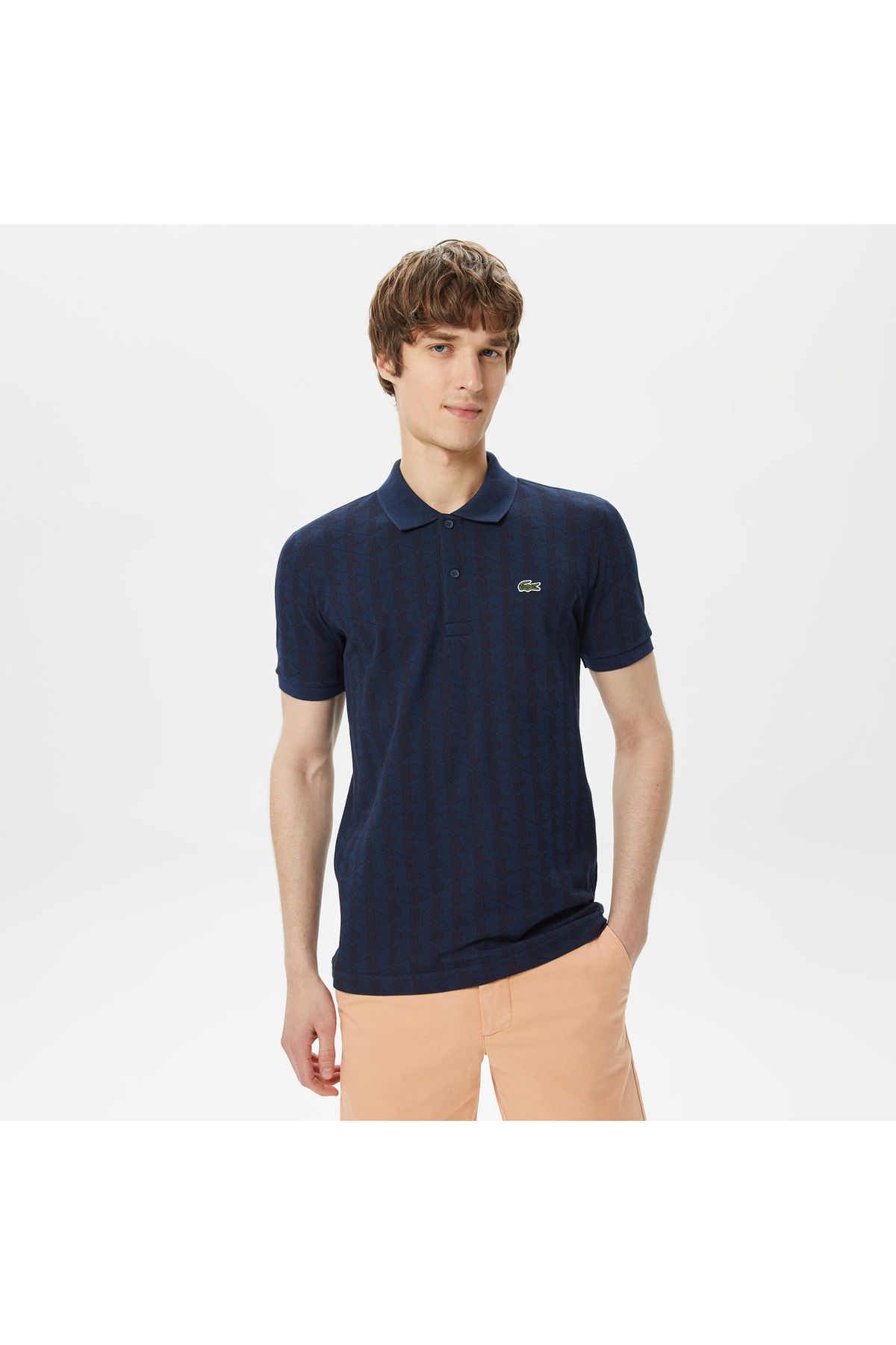 Lacoste Erkek Slim Fit Monogram Lacivert Polo