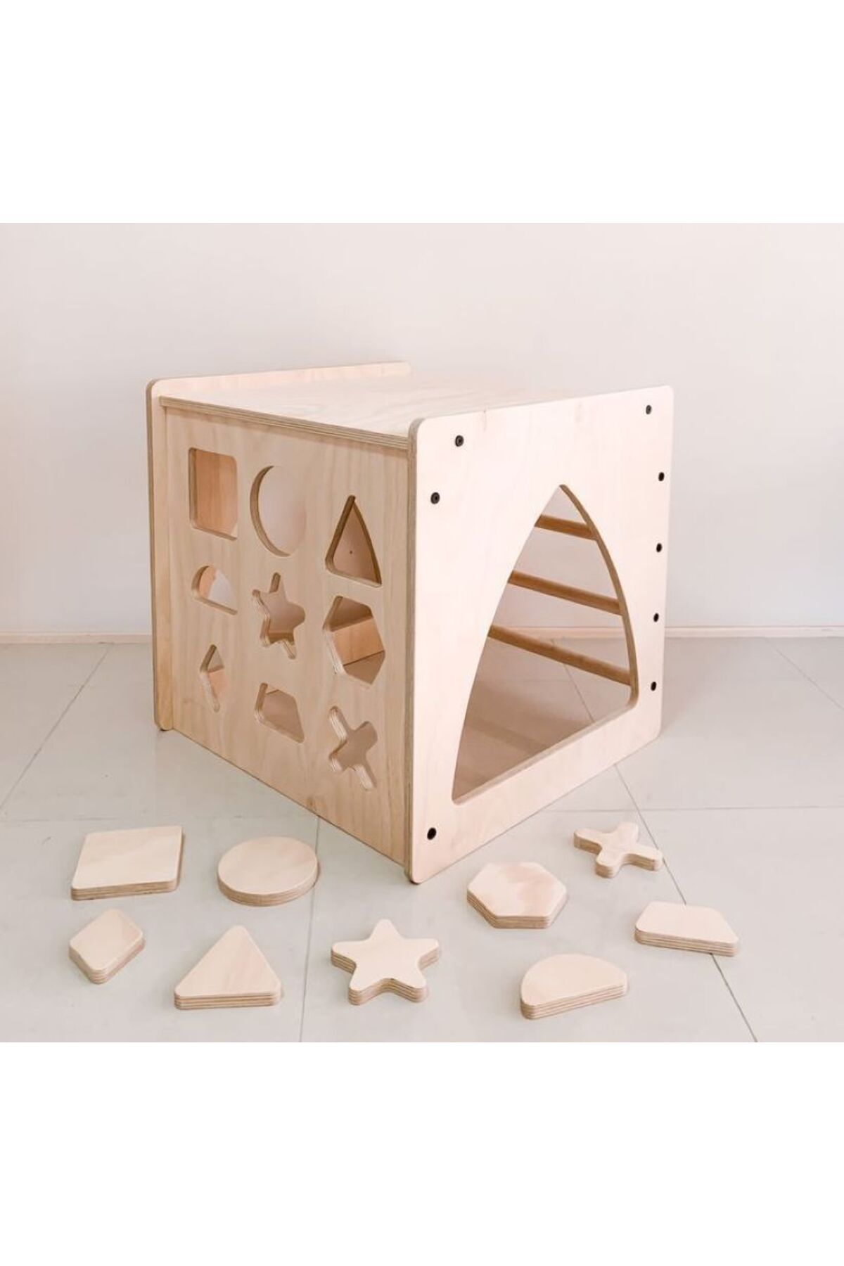 3D Üçde Montessori Tırmanma ve Şekil Bulmacalı Sehpa Oyun ve Aktivite Kutusu