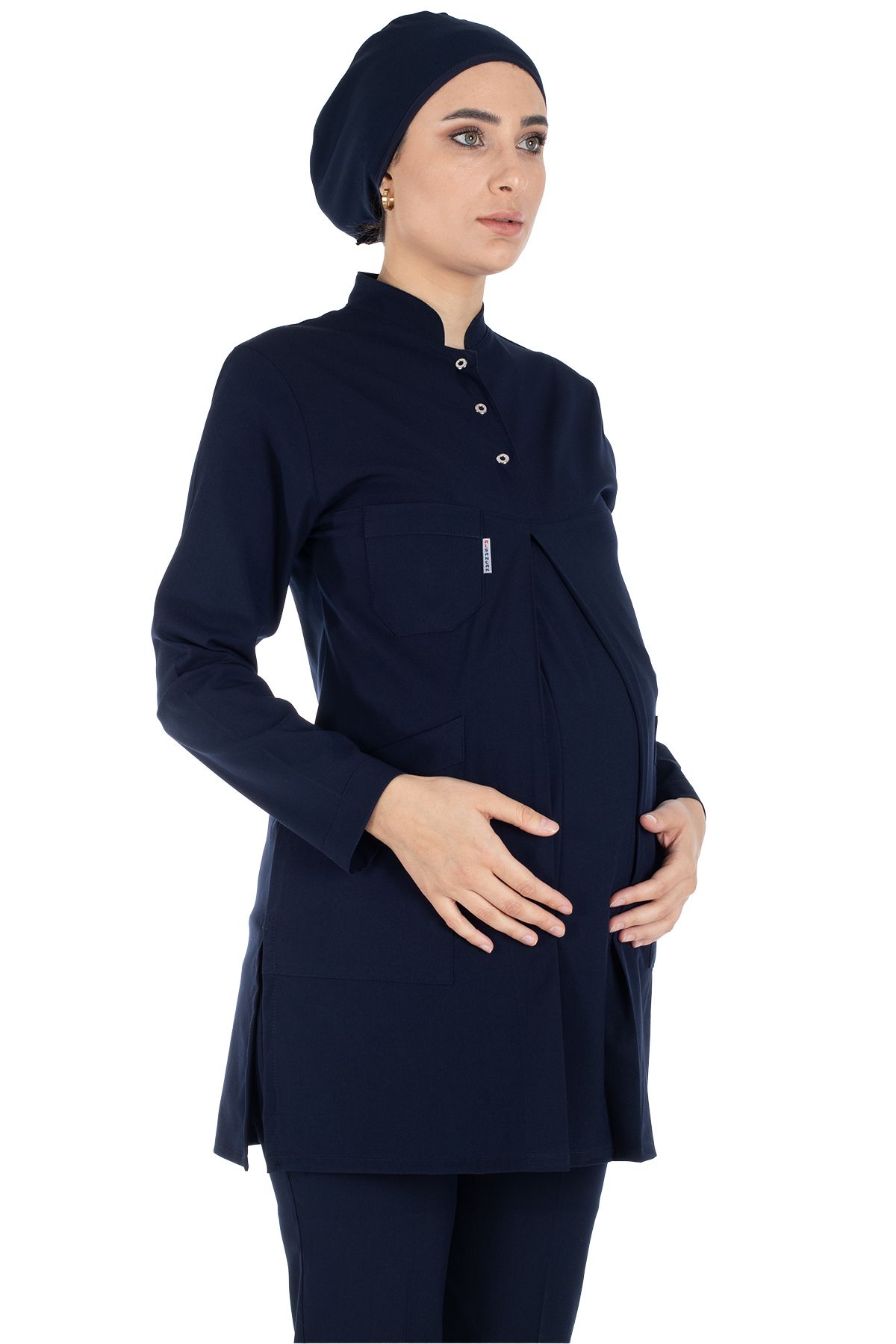 Alsancak Üniforma Lacivert Likralı İnce Hamile Tesettür Hemşire Doktor Forması Takımı