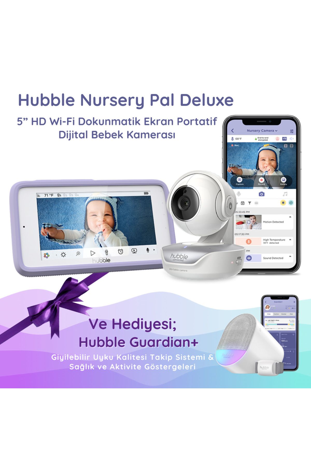 Hubble NurseryPal Deluxe5”HD Wifi Dijital Bebek Kamerası&Hubble Guardian+ Takip sistemi