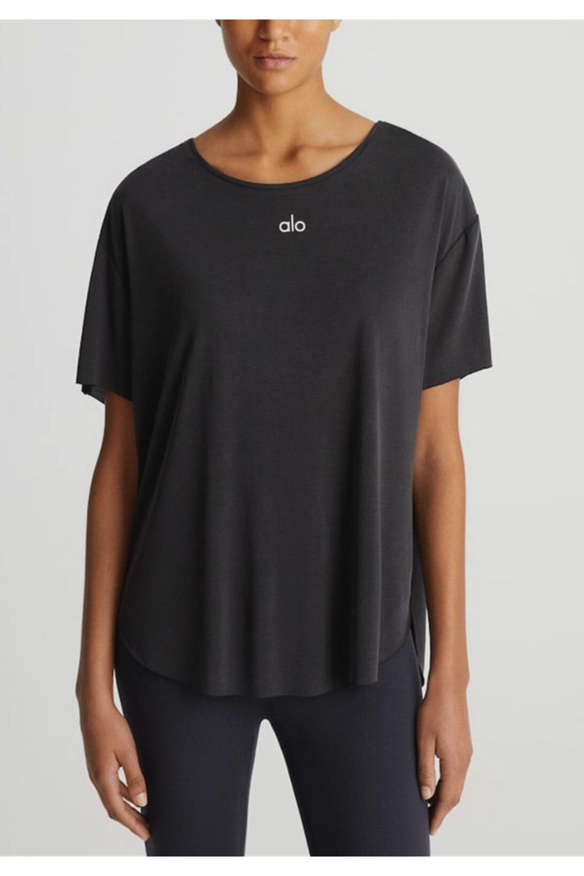 inu yoga Alo Modal Lyocell İçerikli Supersoft Yoga T-shirt Antrasit