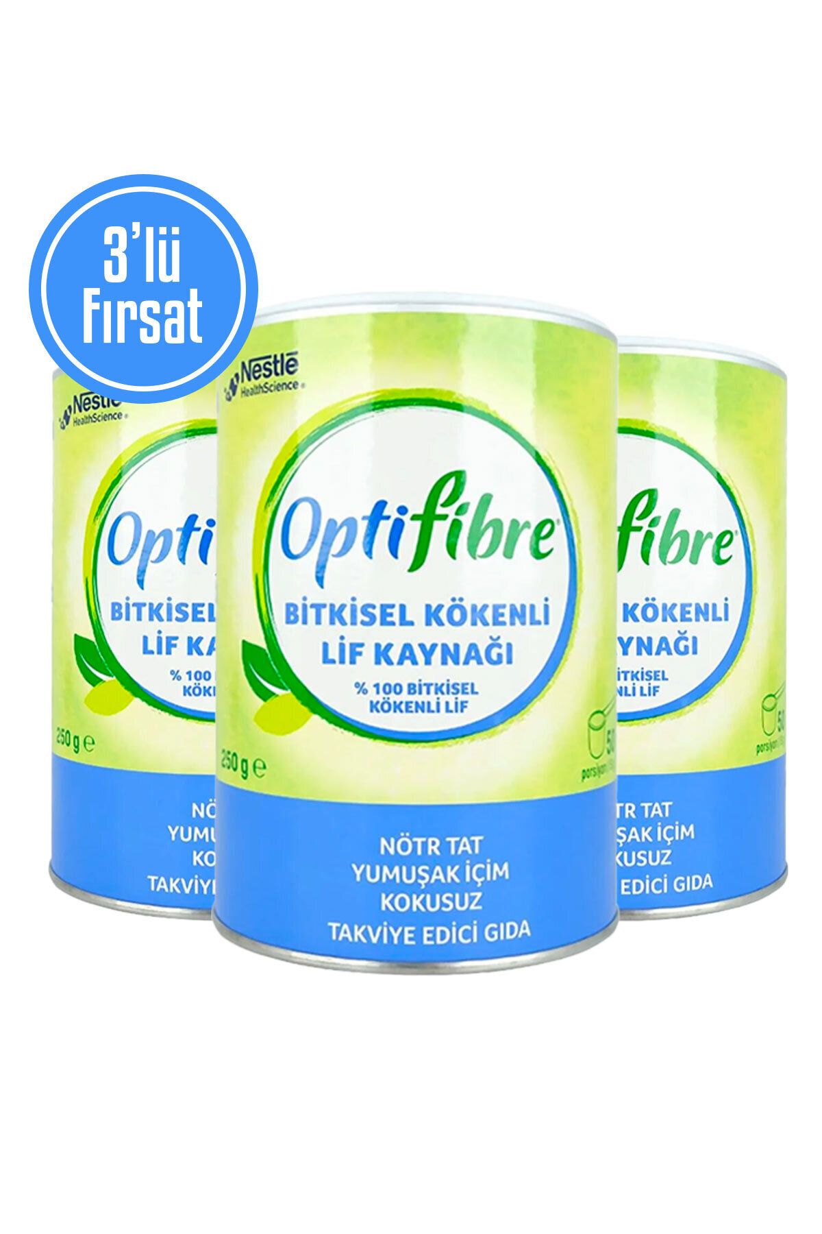 OptiFibre 3'lü Fırsat Bitkisel Kökenli Lif Kaynağı Takviye Edici Gıda 250 g