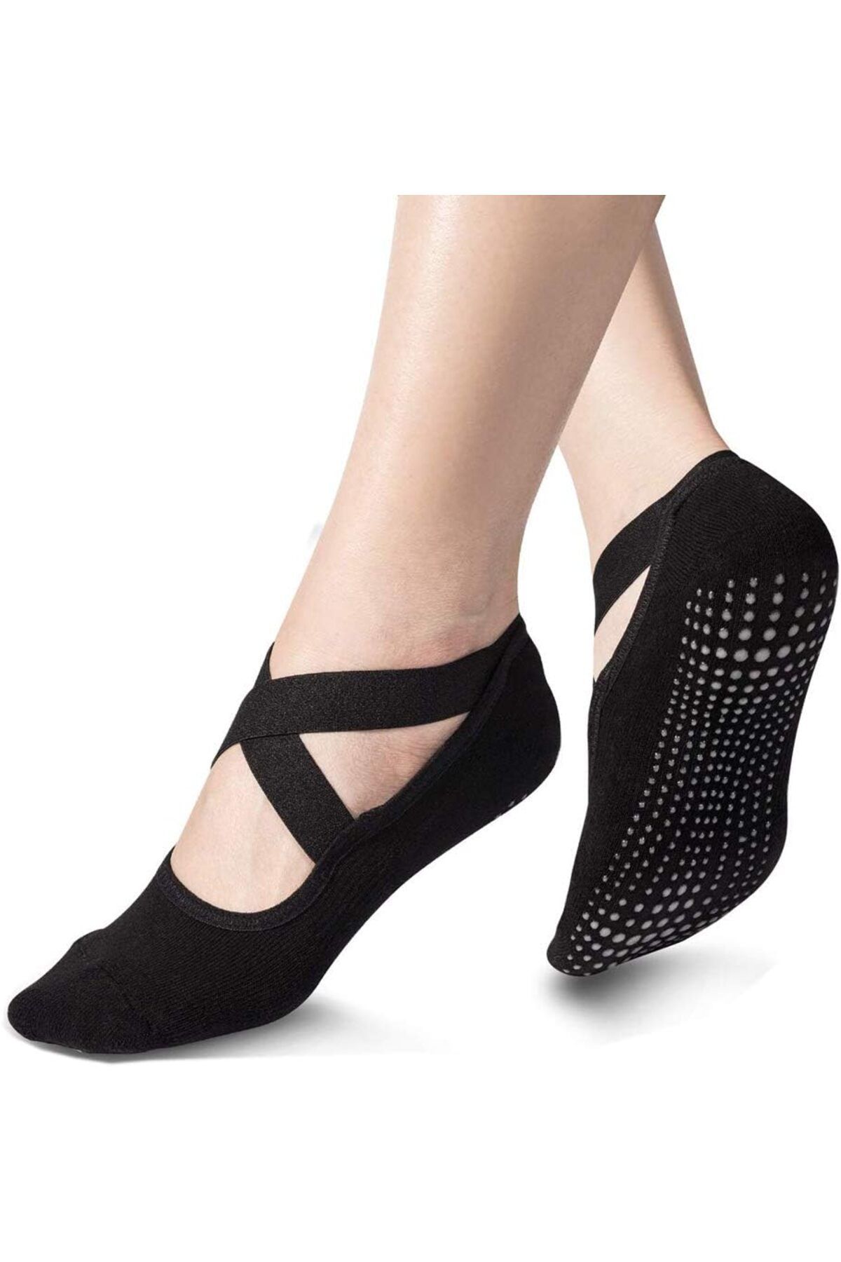 Aleza Shoes Silikonlu Kaydırmaz Yoga Pilates Çorabı Kadın Babet Çorap 3 Adet Siyah Çorap