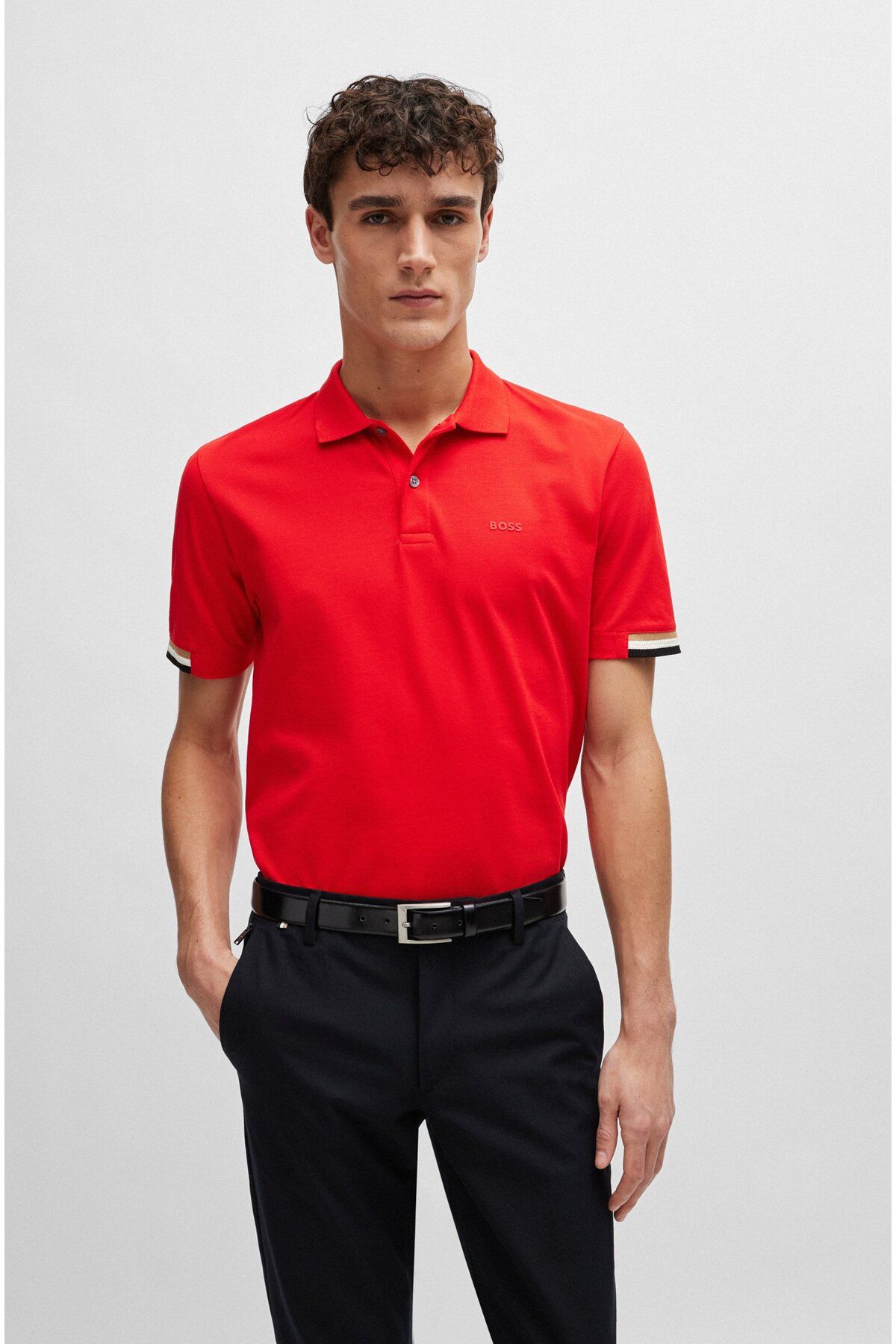 BOSS Erkek Pamuklu Polo Yakalı Düğme Kapamalı Kısa Kollu Kırmızı Polo Yaka T-Shirt 50467113-627
